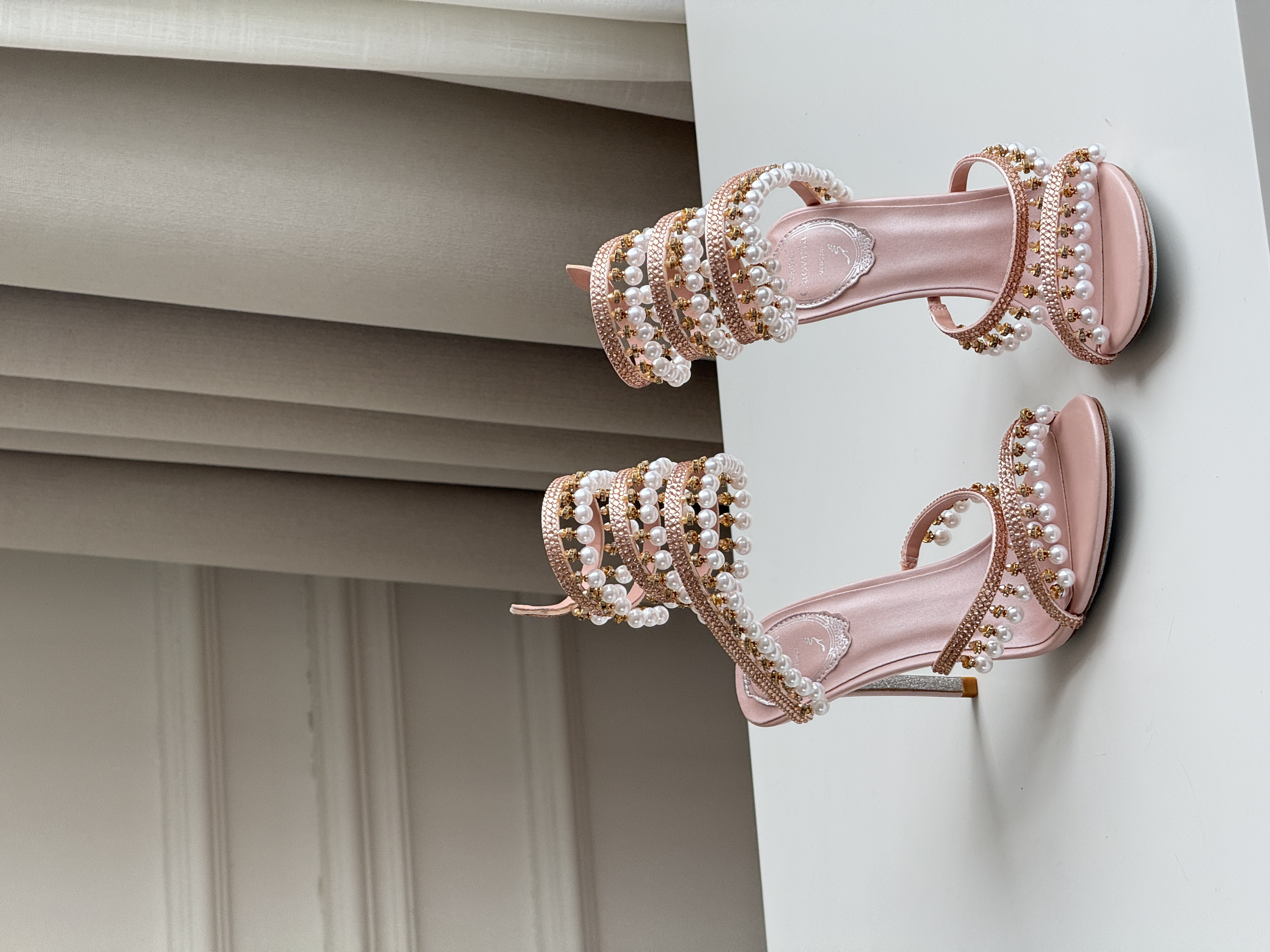 René Caovilla Chandelier Embellished Satin Wrap-Around Heeled Sandals