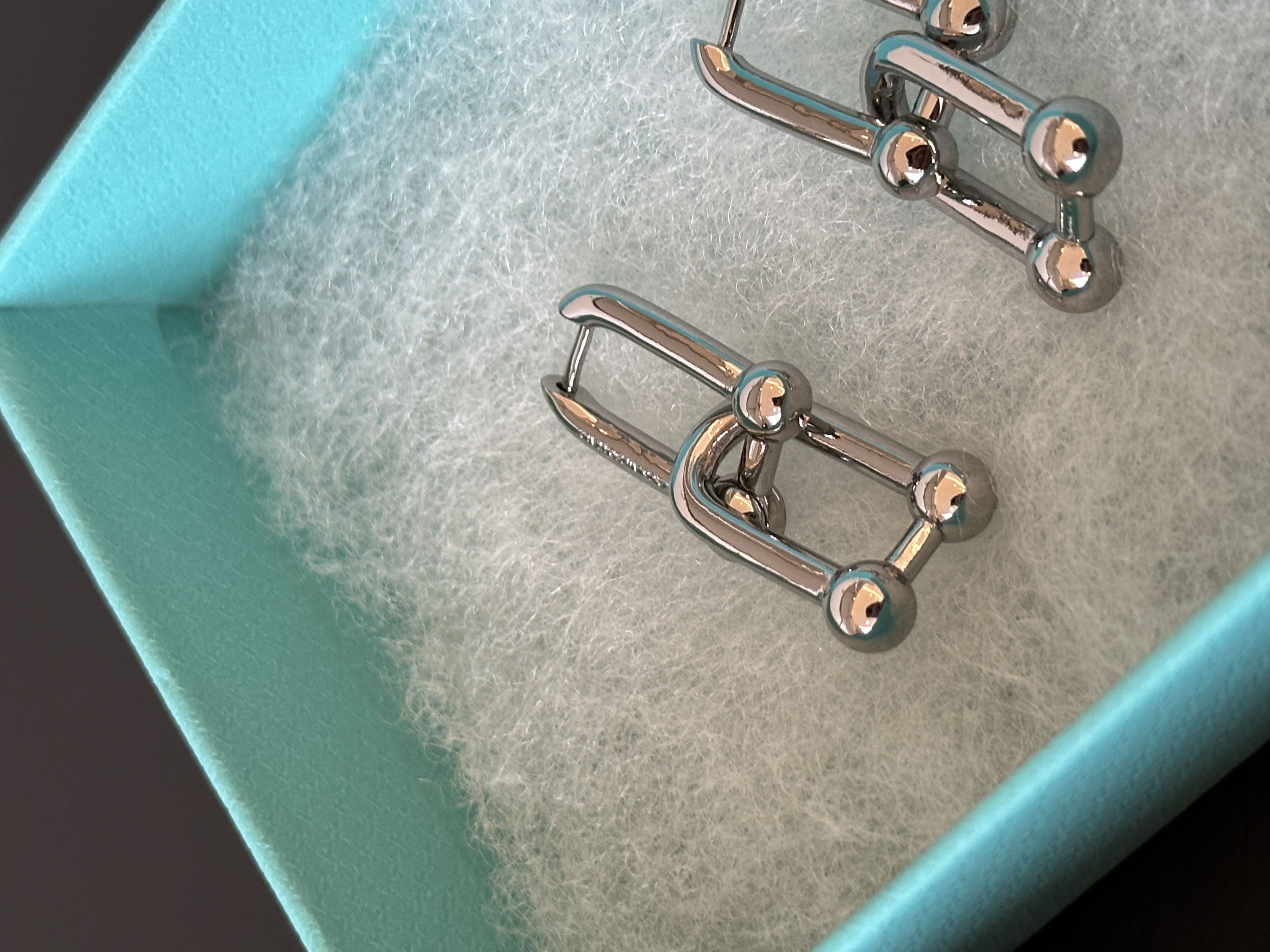 Tiffany Style U-Shape Triple Ball Geometric Silver Hoop Earrings