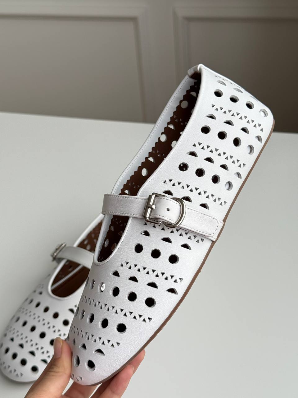 ALAÏA Vienne Laser-Cut Leather Mary Jane Ballerina Flats
