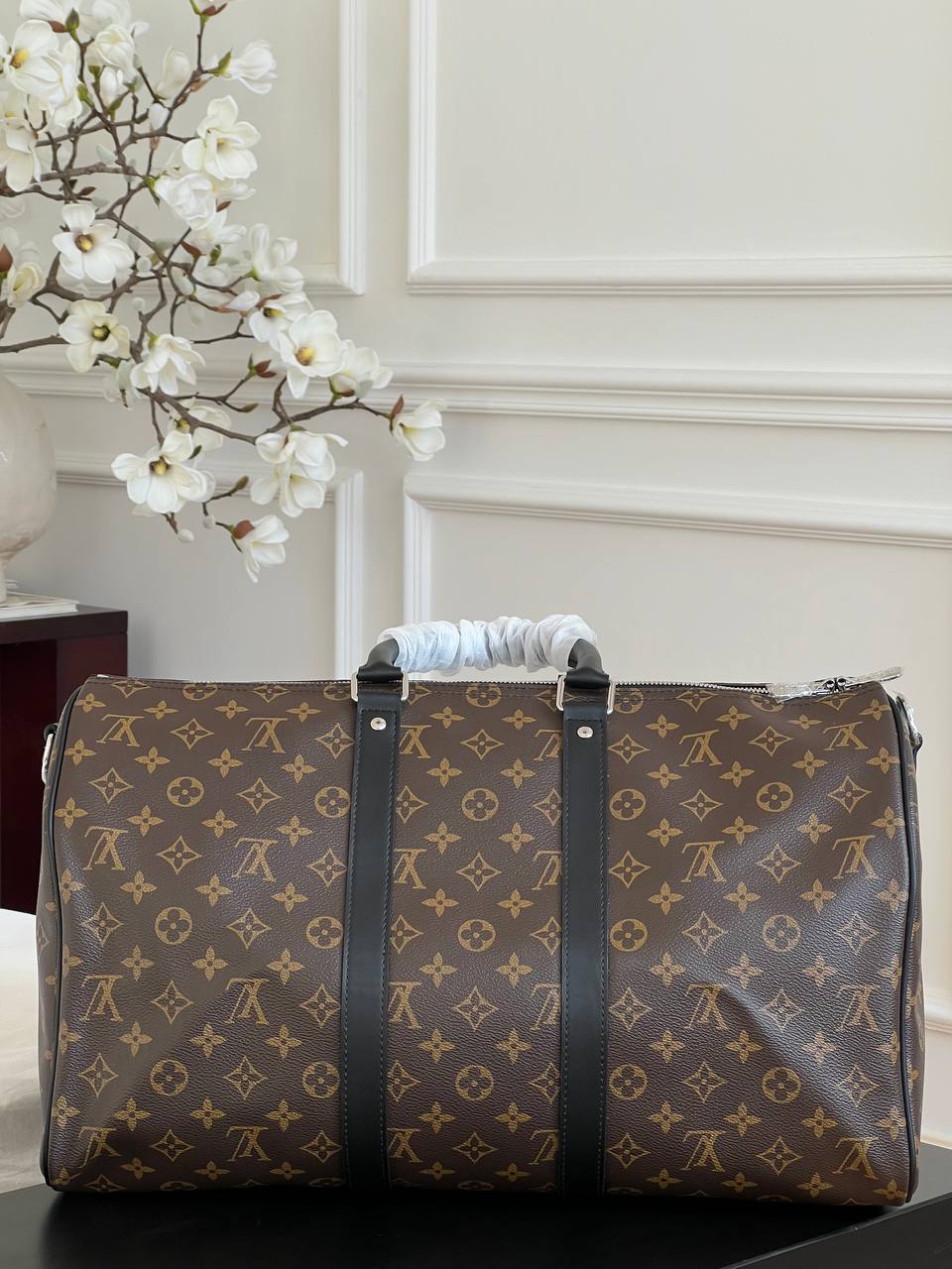 Louis Vuitton Keepall Bandoulière Monogram Macassar Travel Bag