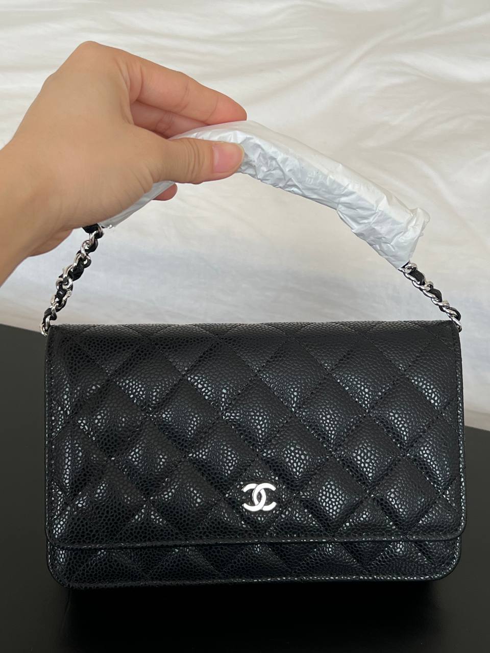 CHANEL Classic Quilted Caviar Leather Wallet On Chain (WOC)