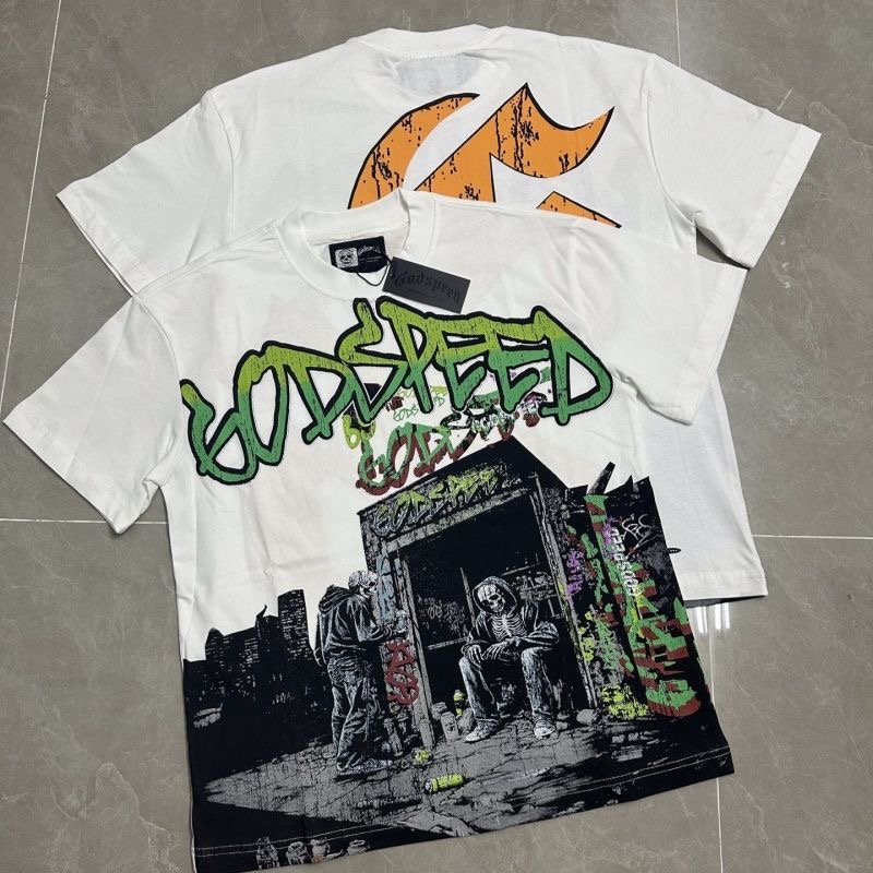 godspeed Vintage skull print washed and distressed American high street loose casual short sleeve T-shirt