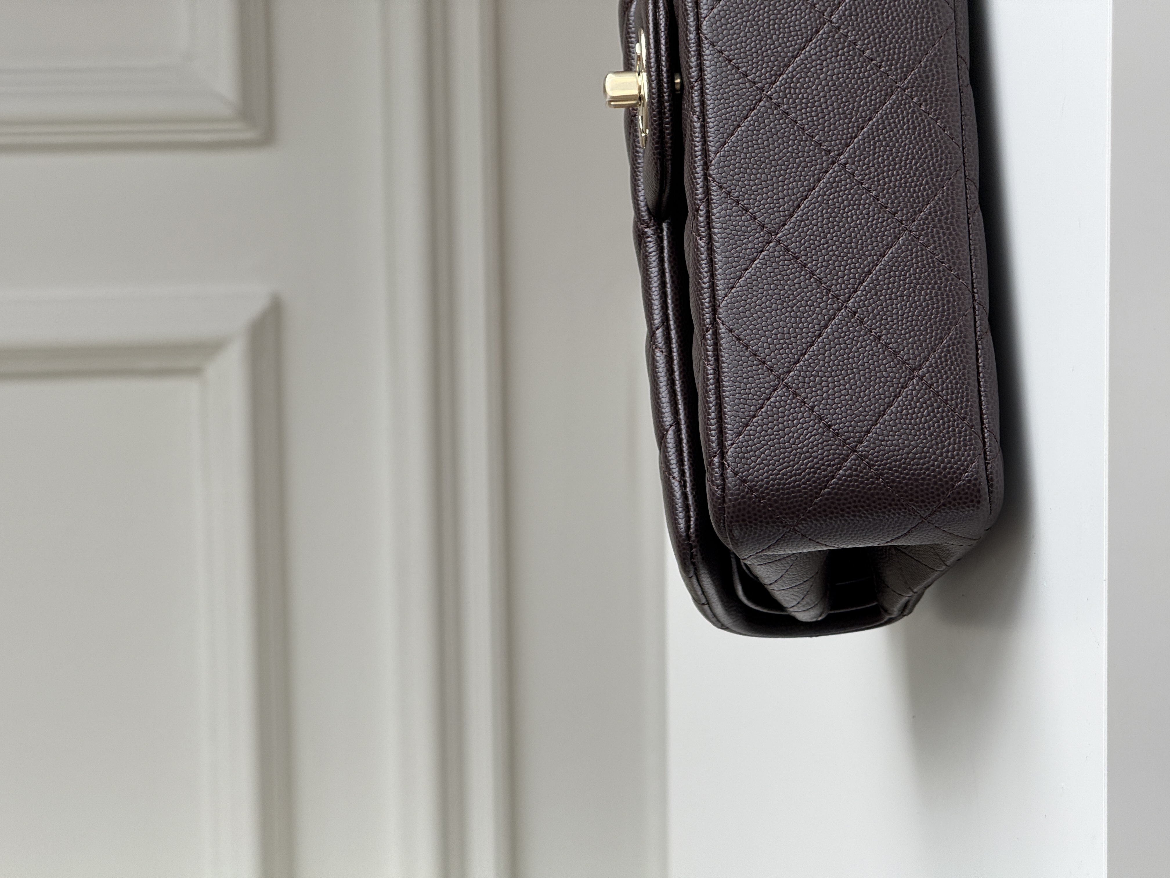 CHANEL Classic Flap Quilted Caviar Leather Bag (Dark Brown with Gold Hardware)