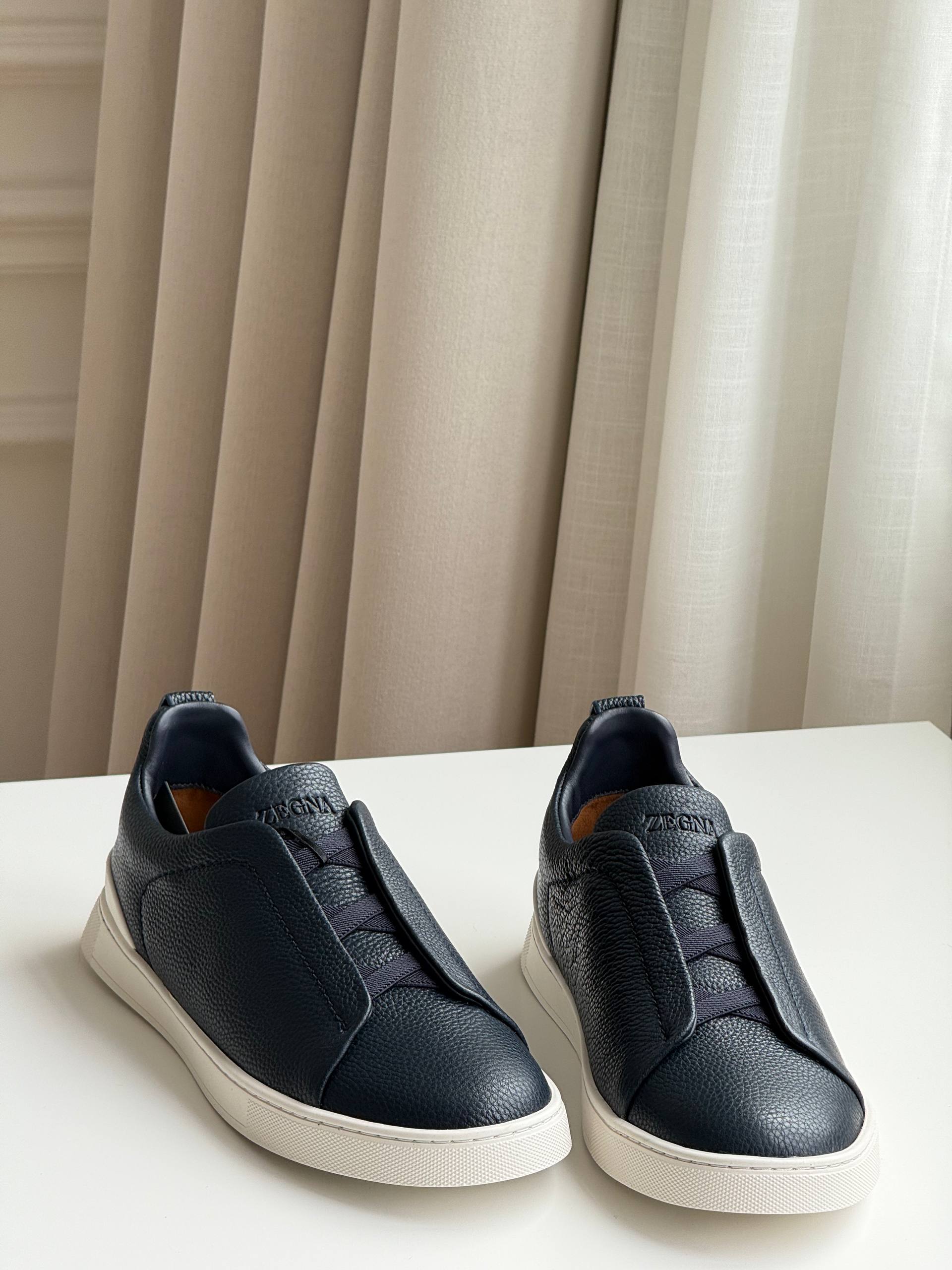 Zegna Triple Stitch Elastic Slip-On Leather Sneakers