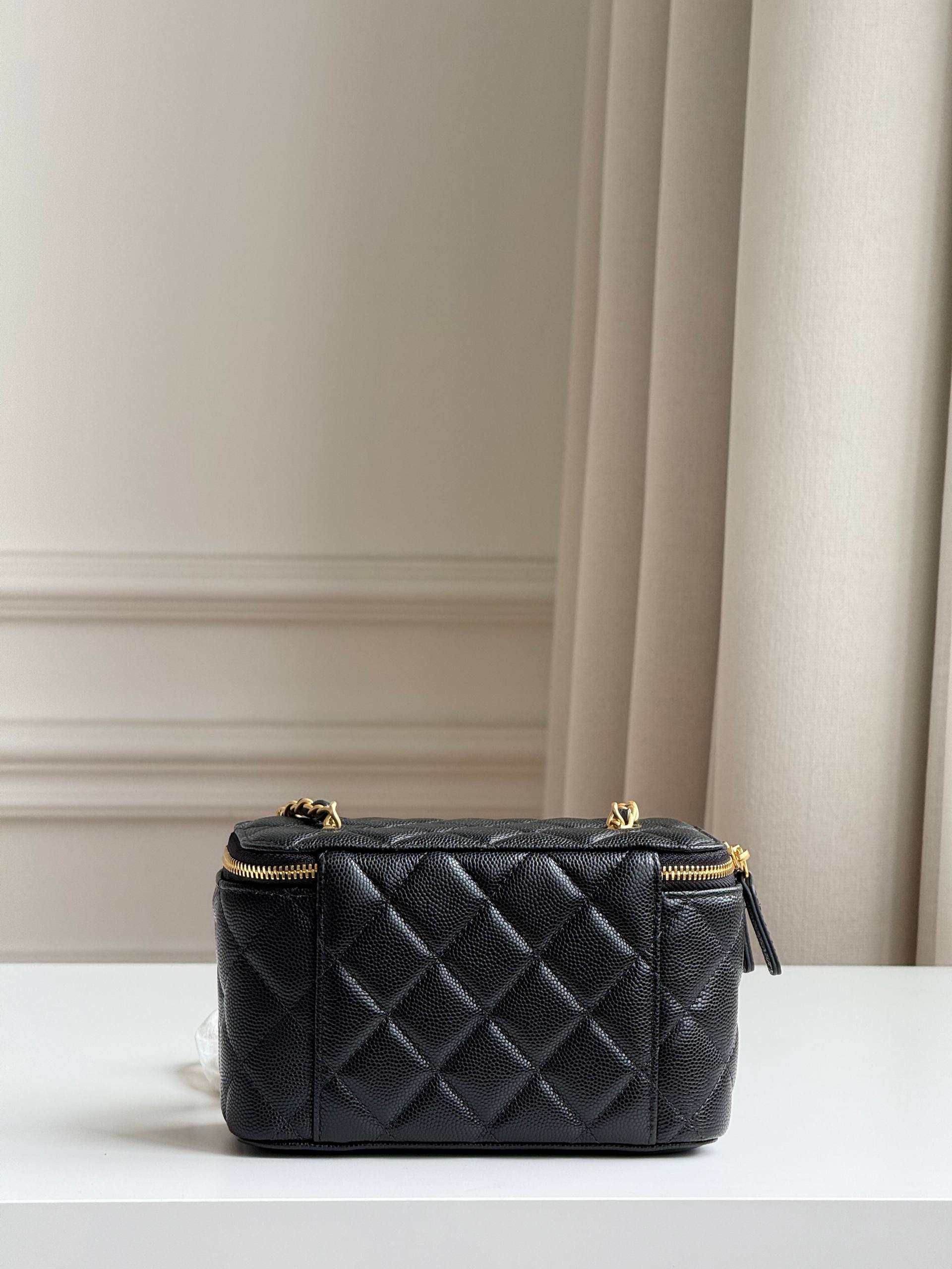 Chanel Quilted Caviar Leather Vanity Case Chain Crossbody Bag