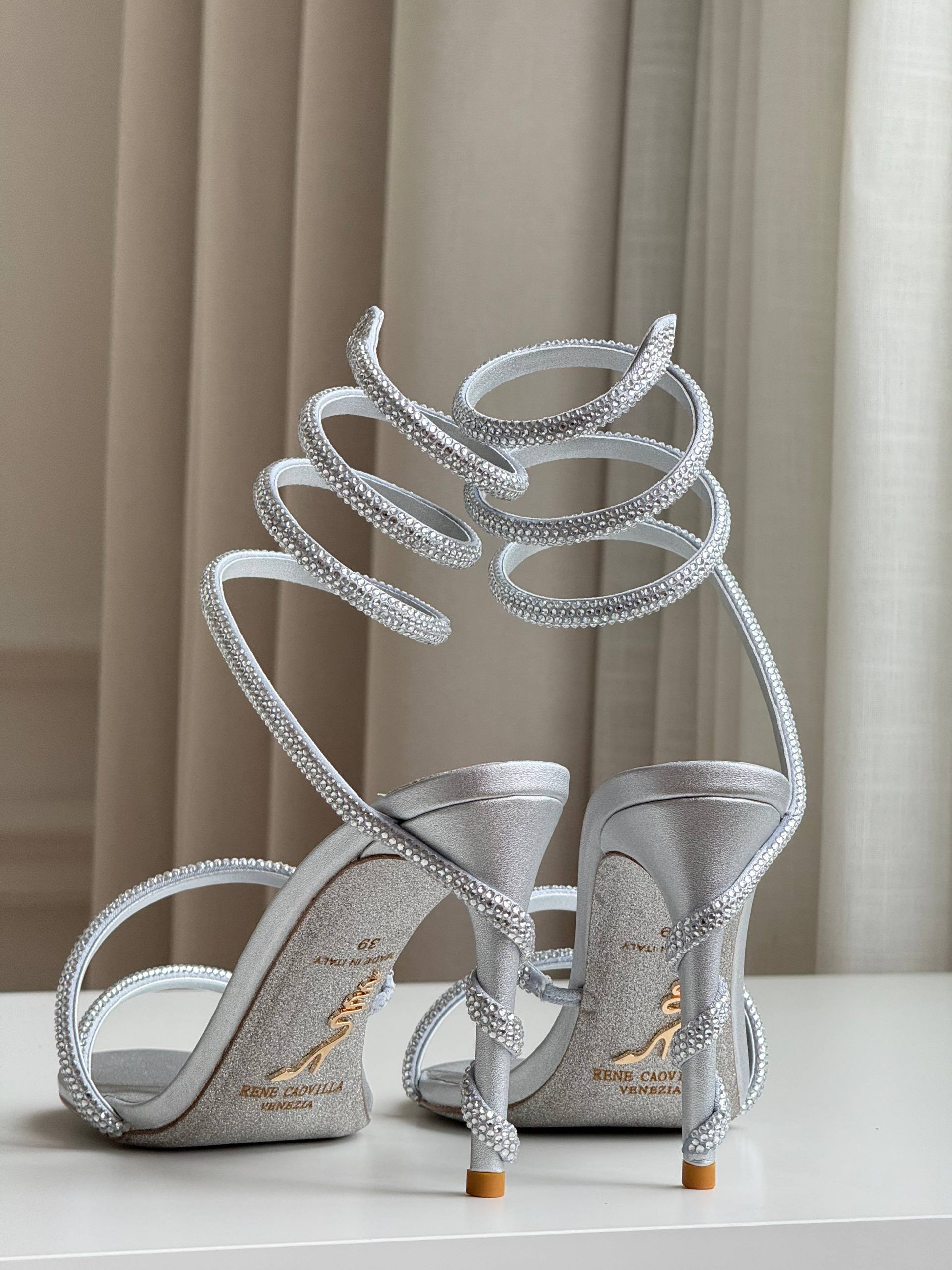 Rene Caovilla Cleo Crystal-Embellished Wrap-Around Heeled Sandals