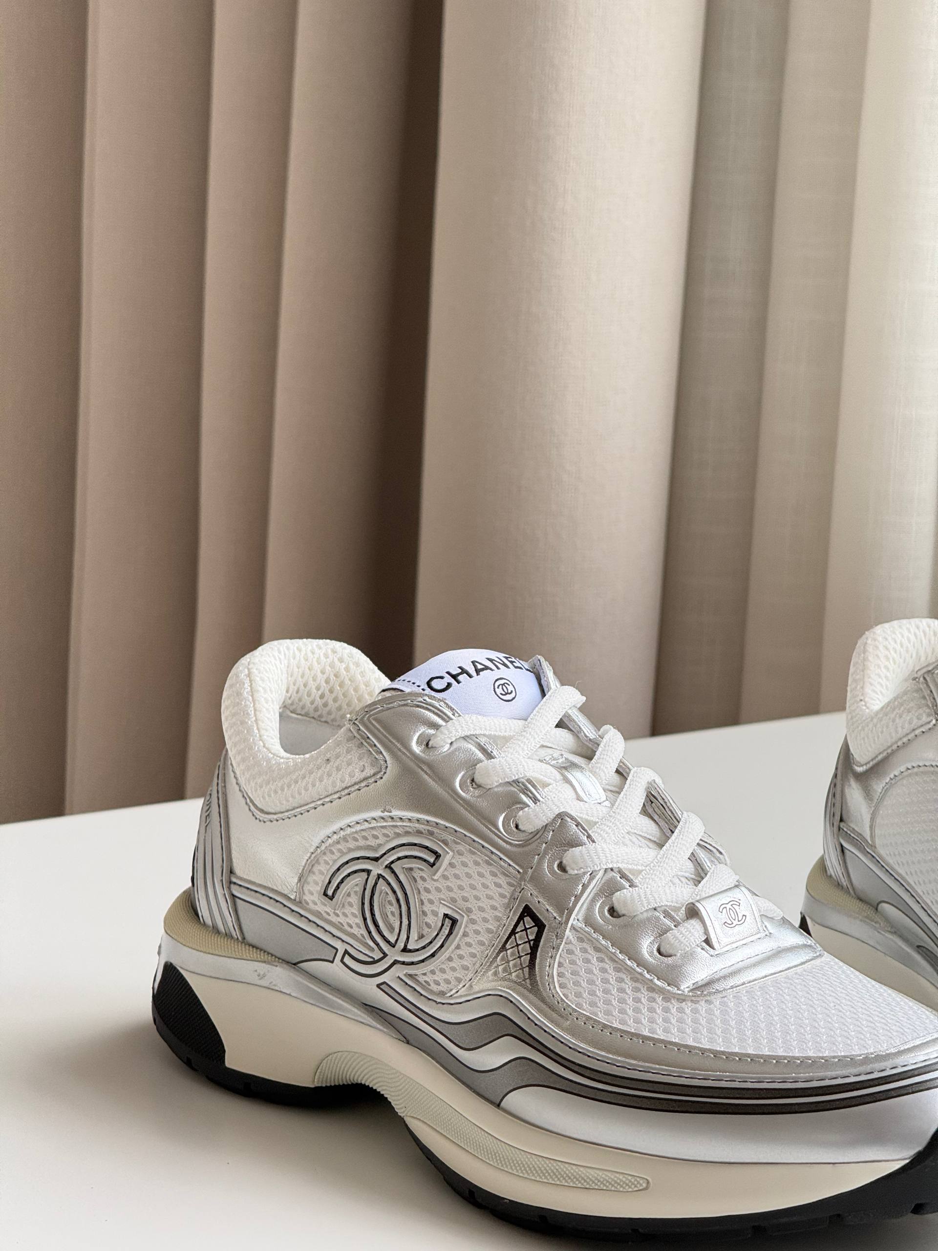 CHANEL Low-Top Sneakers in Mesh & Metallic Calfskin