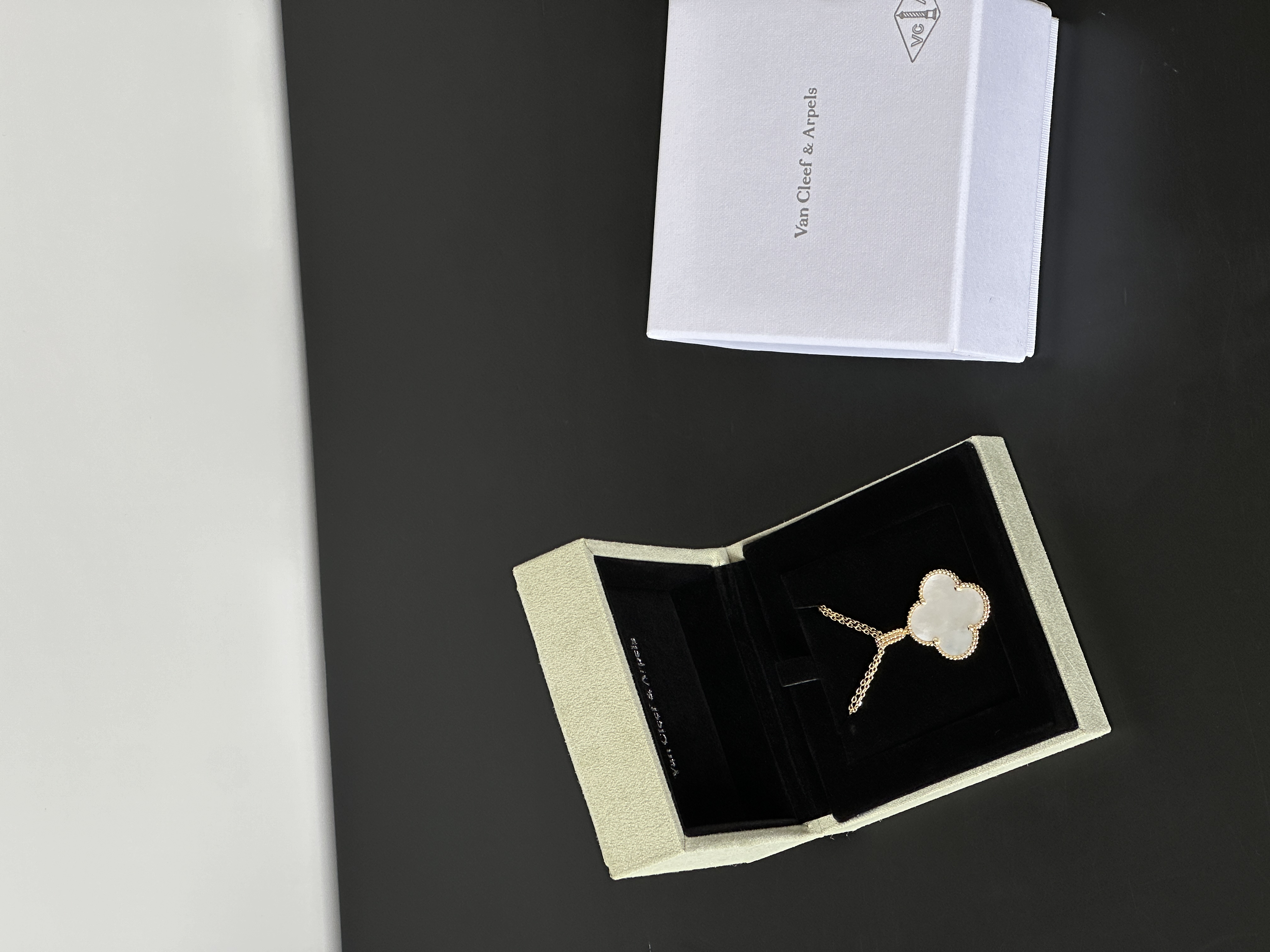 Van Cleef & Arpels Large White Mother of Pearl Four Leaf Clover Yellow Gold Necklace