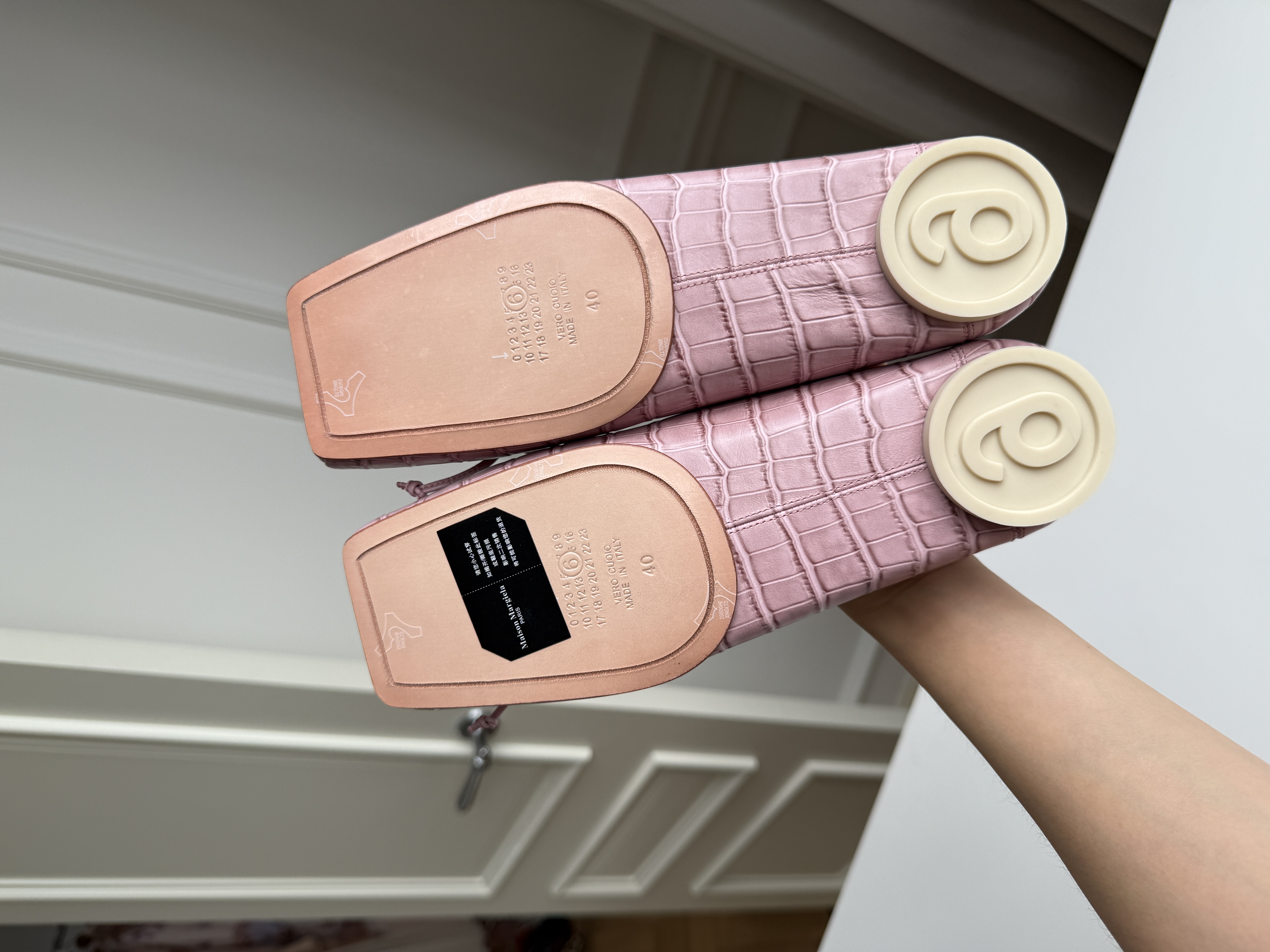 Miu Miu Dusty Pink Crocodile-Embossed Square-Toe Bow Ballet Flats