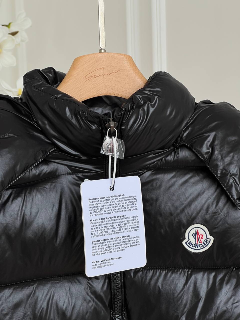 Moncler Black Shiny Nylon Detachable Hood Down Gilet Vest