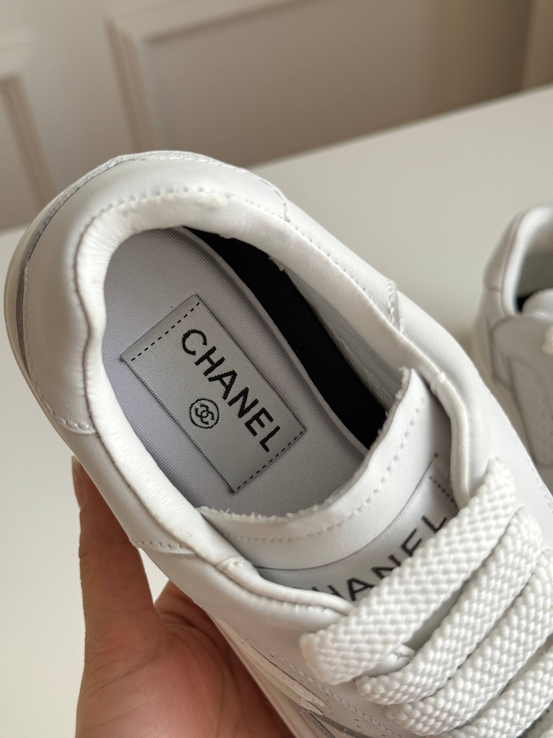 Chanel full-grain leather CC white sneakers
