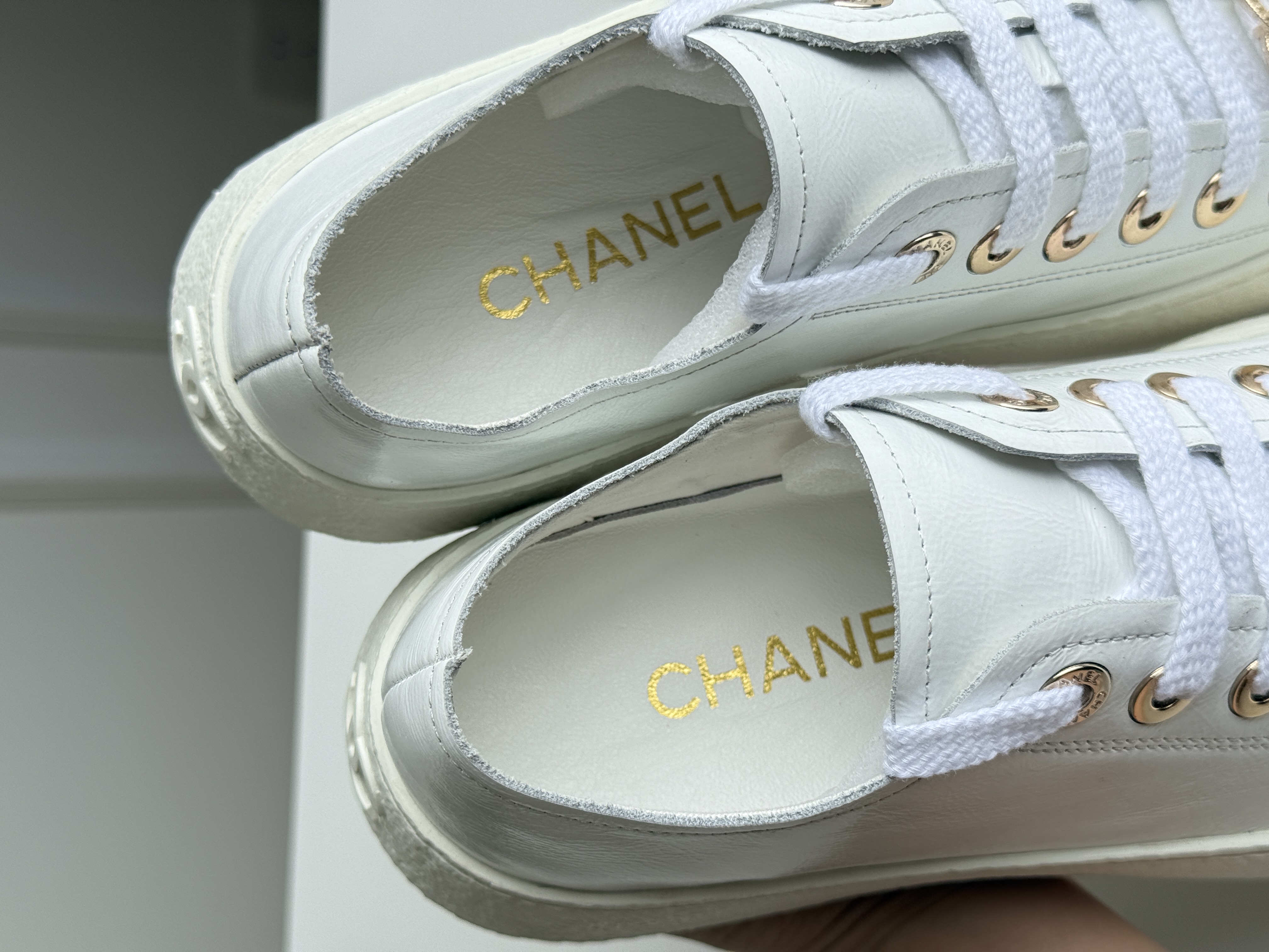 Chanel Thick-Soled Cookie White Sneakers