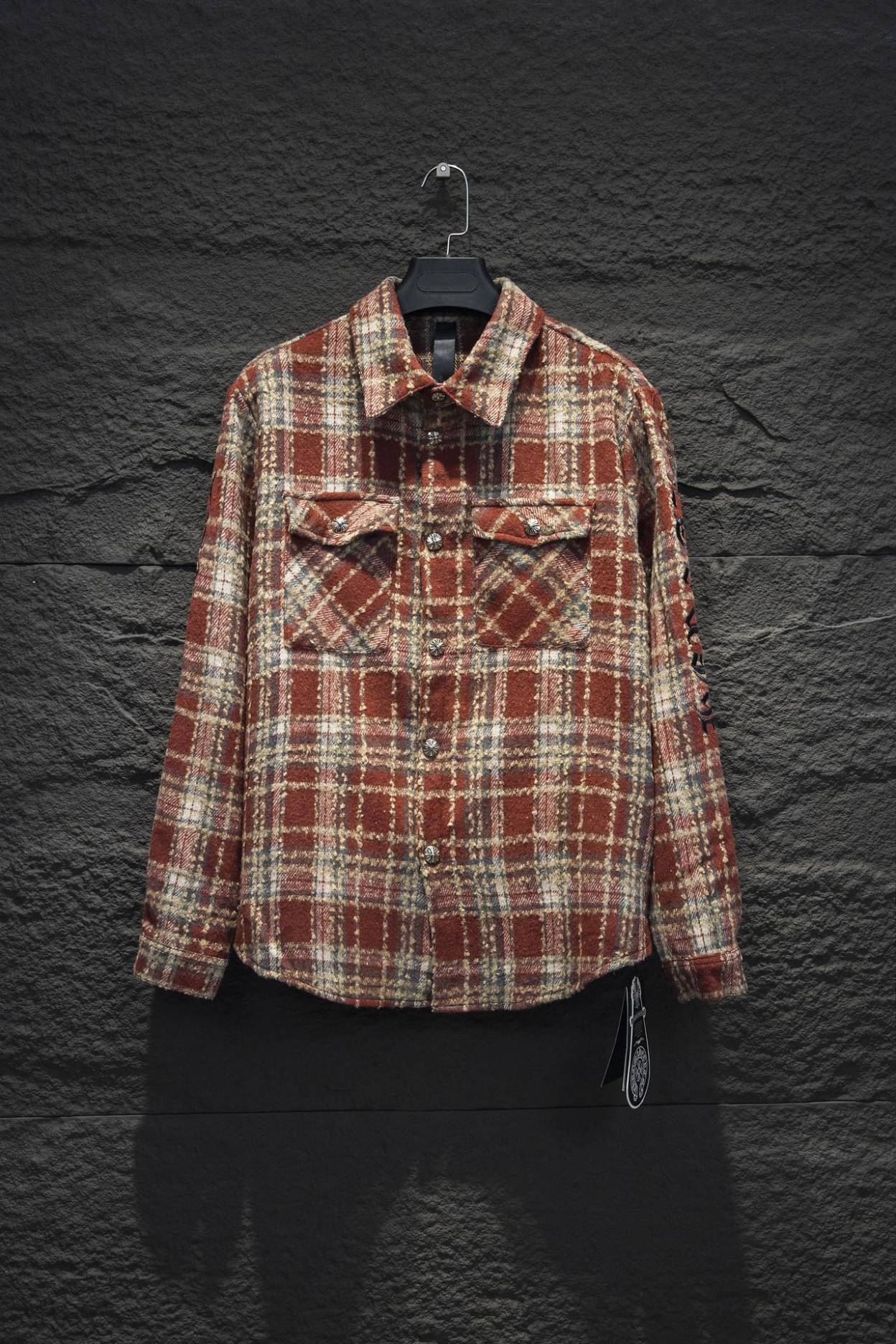 Chrome Heart Checker Shirt Jacket Leather Cross Red Color