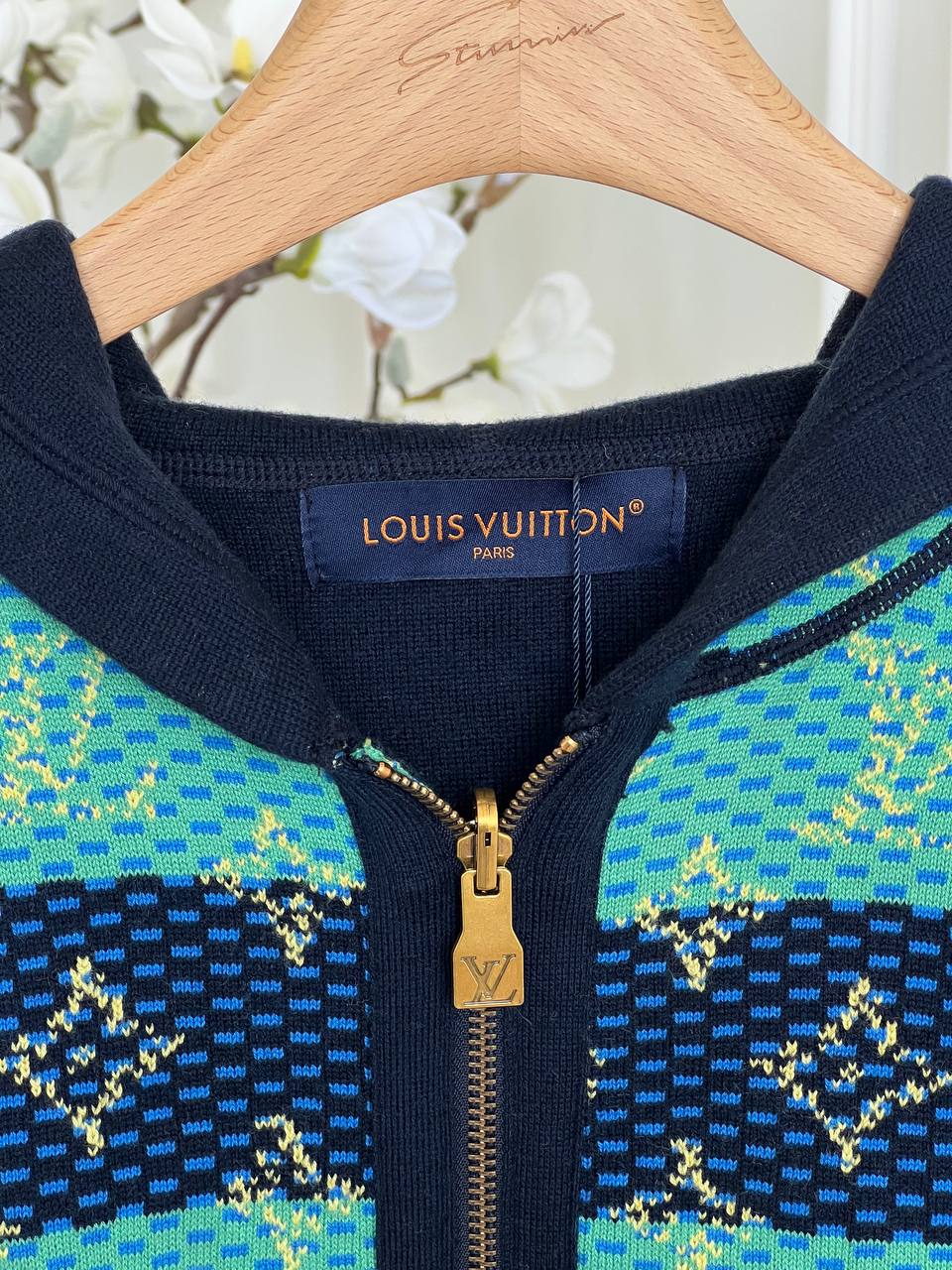 Louis Vuitton Teal-navy Striped Monogram Jacquard Zip-up Hoodie