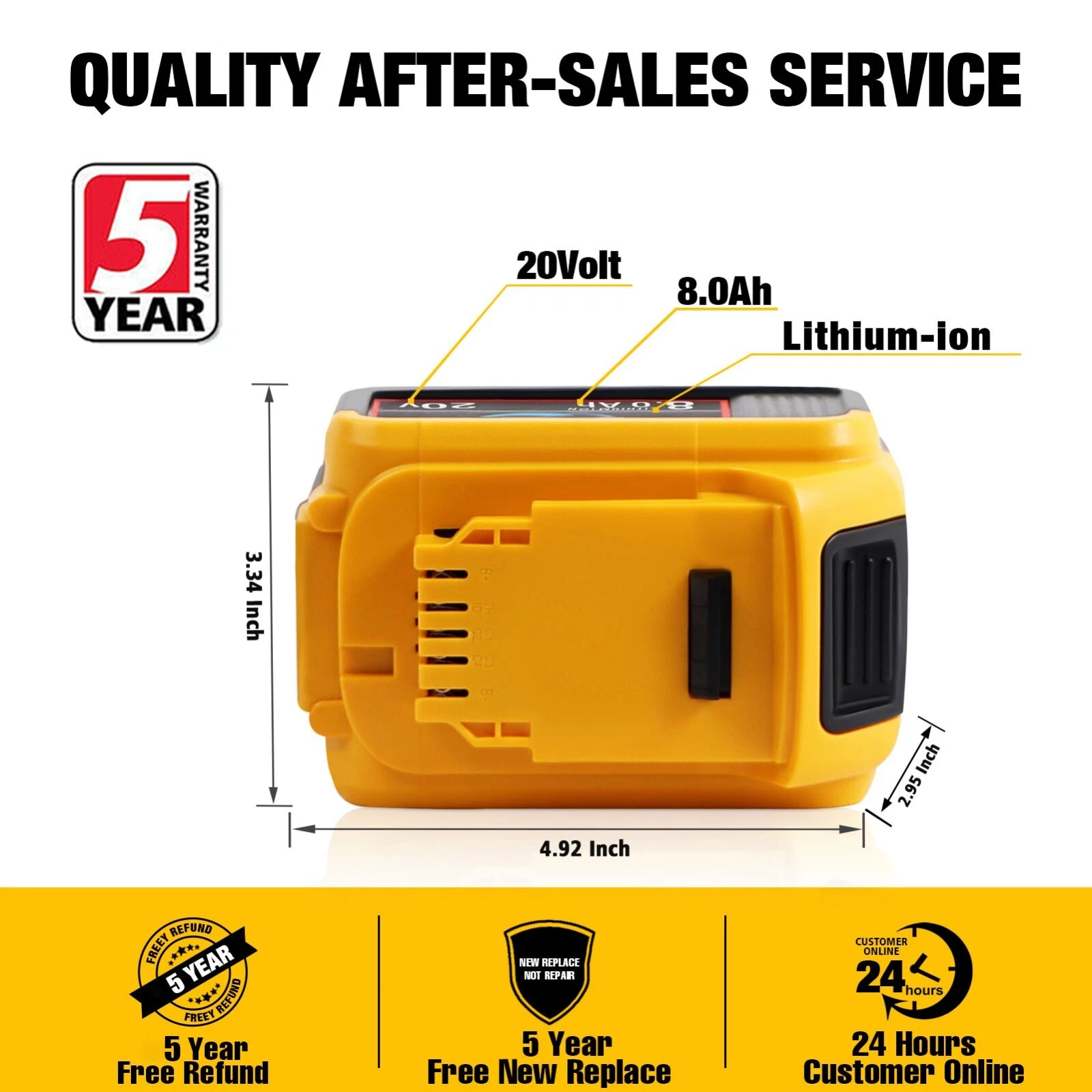4 pieces suitable for DeWalt 20V 20V Max XR 8 AH lithium-ion battery pack DCB206-2 DCB205-2
