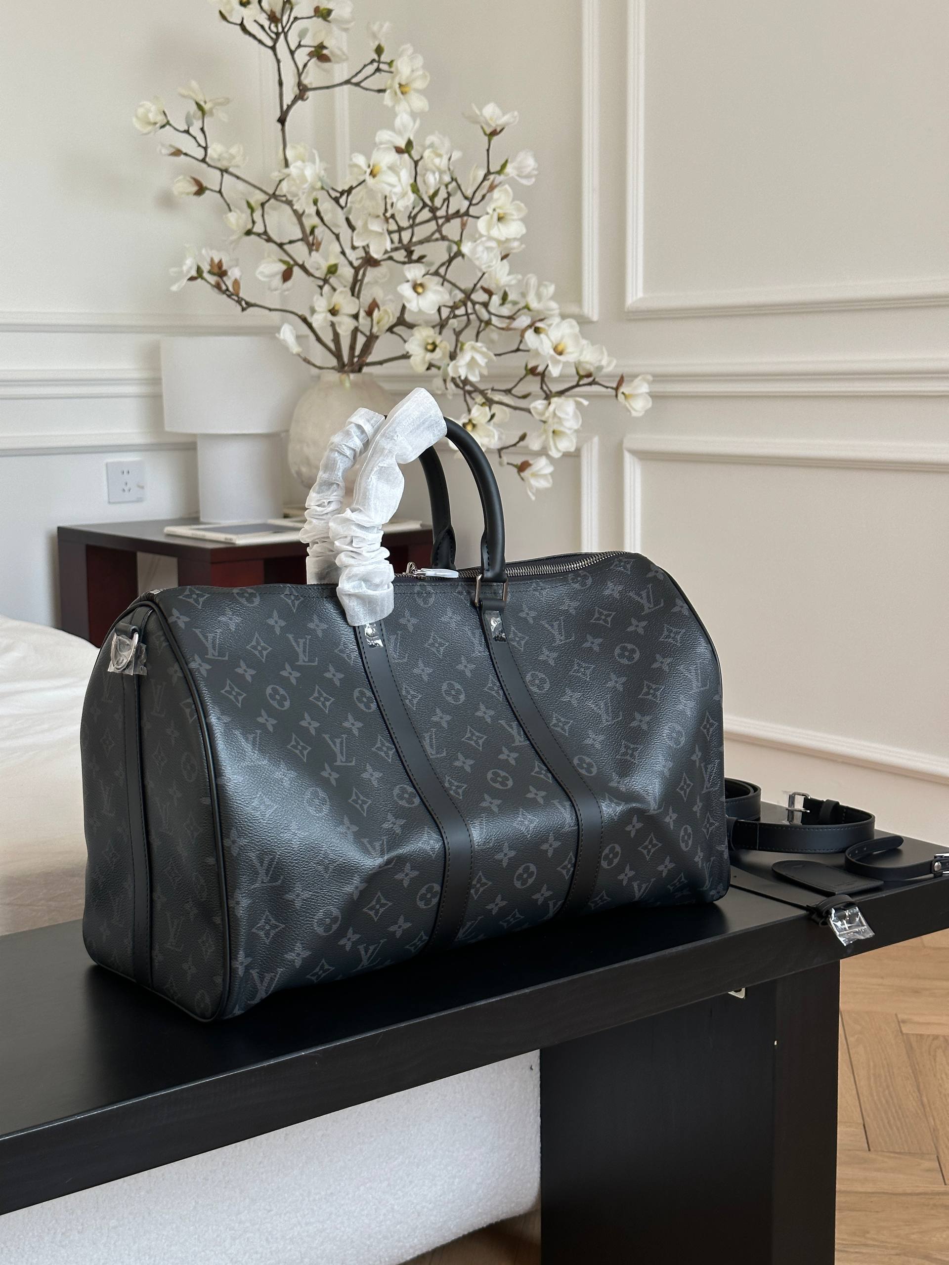 Louis Vuitton Monogram Eclipse Keepall Duffle Travel Bag