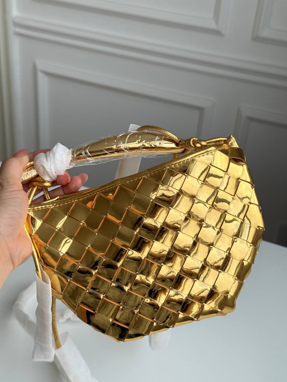 Bottega Veneta Andiamo Metallic Gold Intrecciato Tote Bag