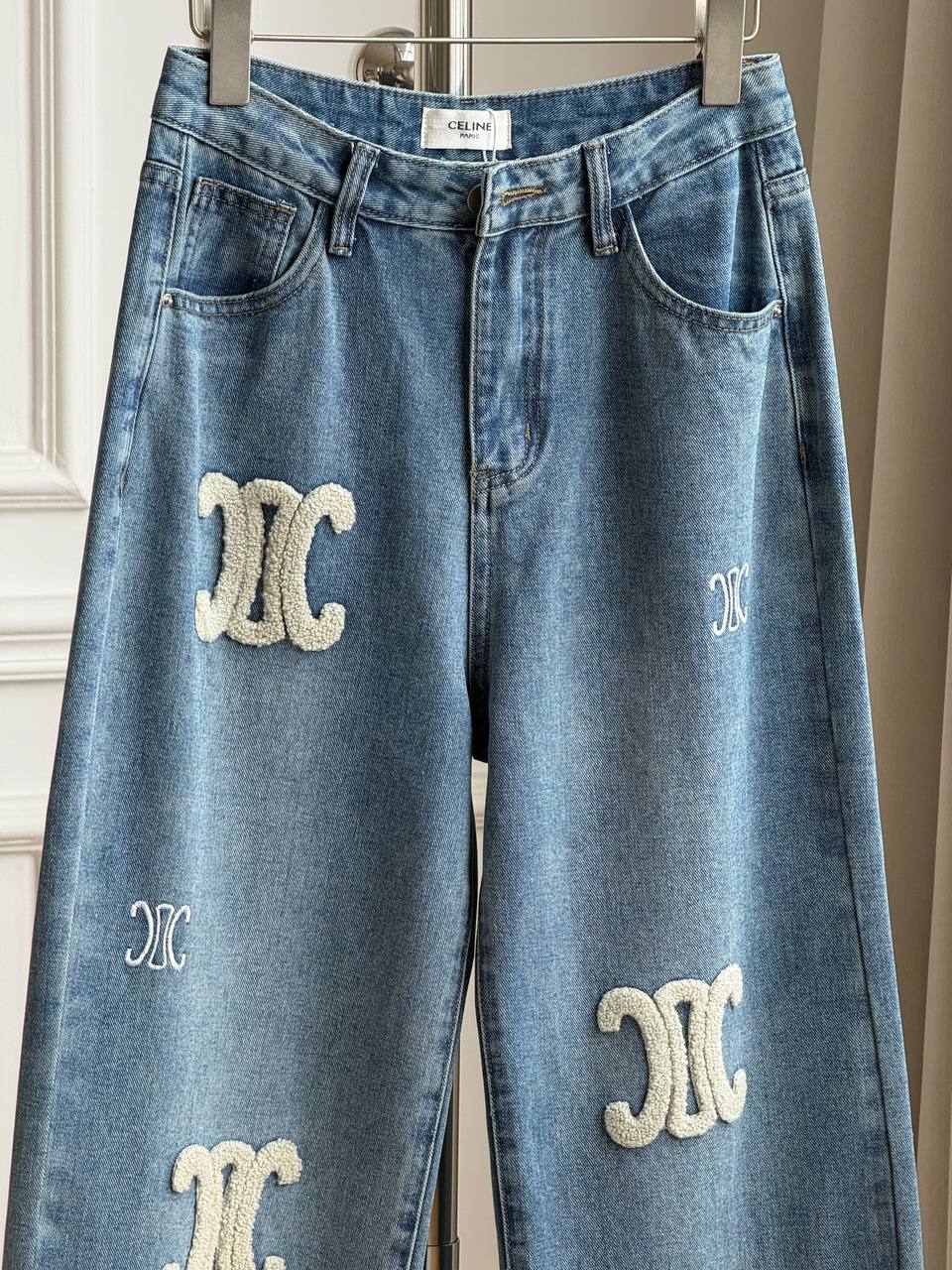 CELINE Triomphe Logo Embroidered Wide-Leg Denim Jeans