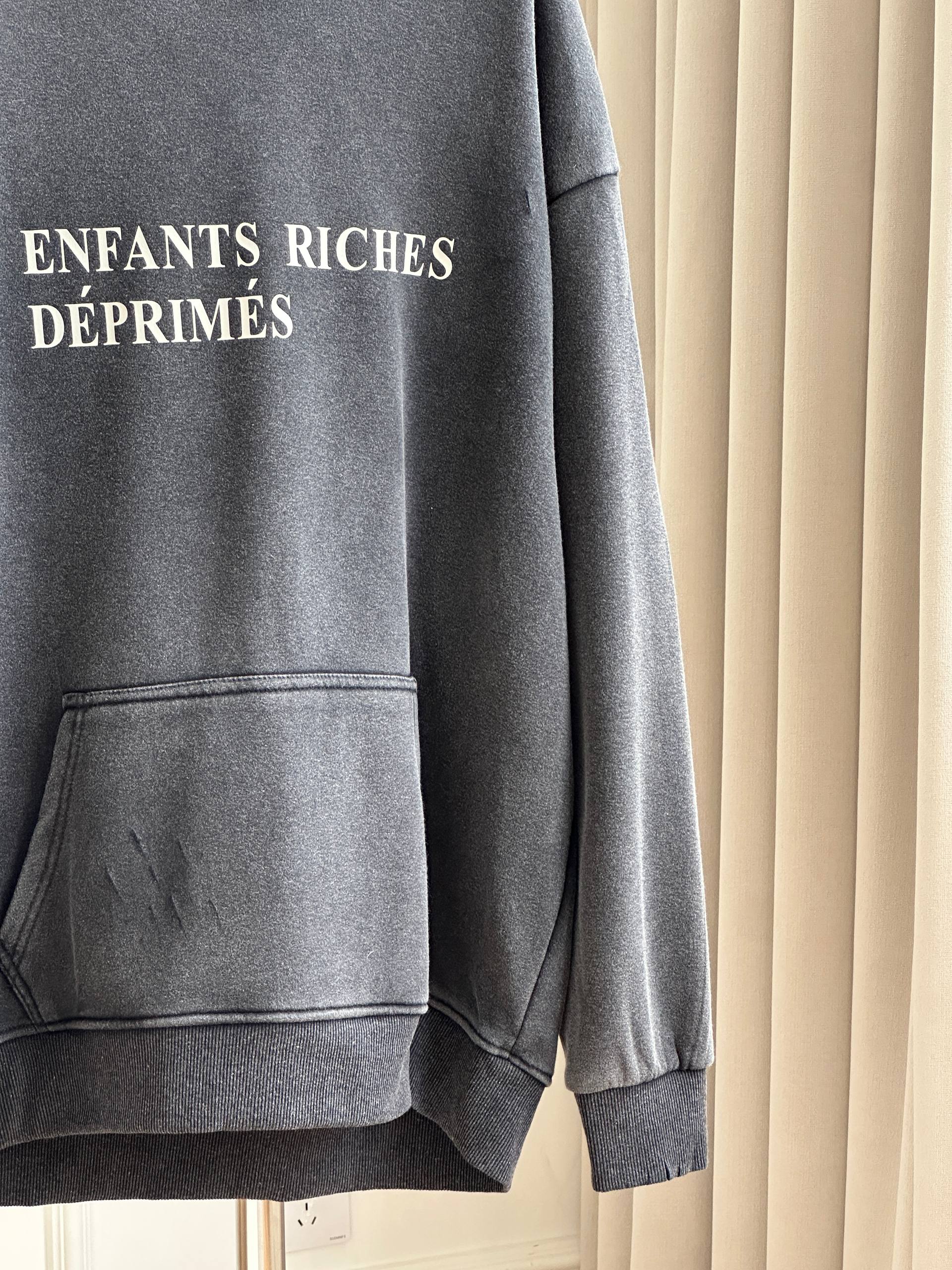 Enfants Riches Déprimés Washed Charcoal French Letter Print Hoodie