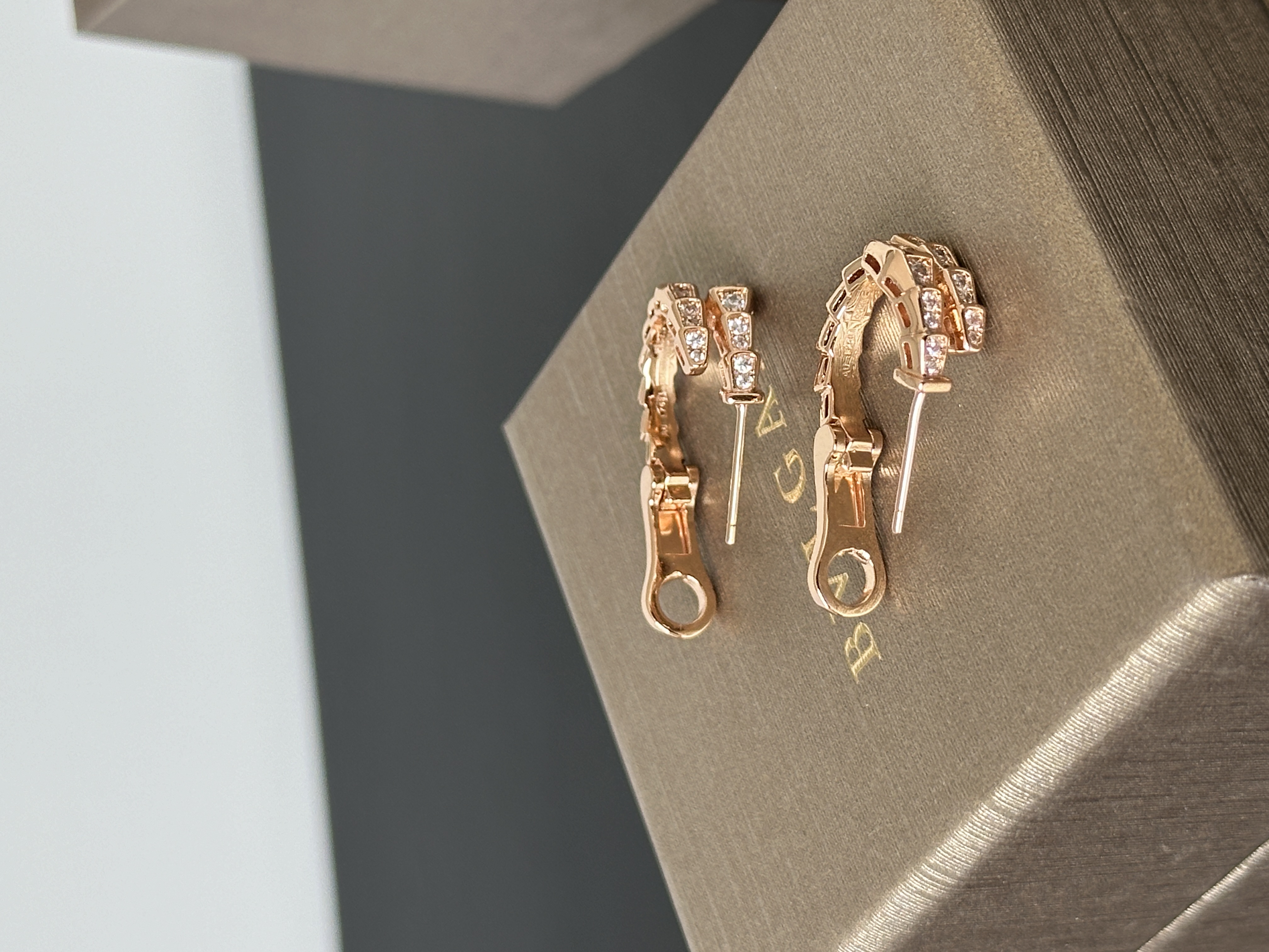 Bvlgari Serpenti Viper Rose Gold Half-pave Diamond Hoop Earrings