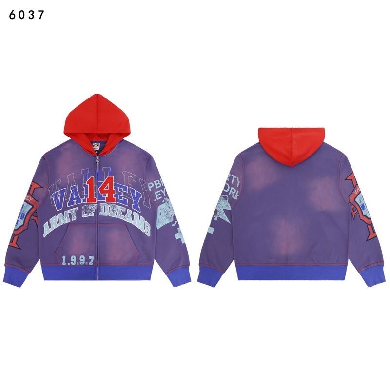 Vale vintage washed vintage letter printed cardigan zipper hoodie hooded jacket