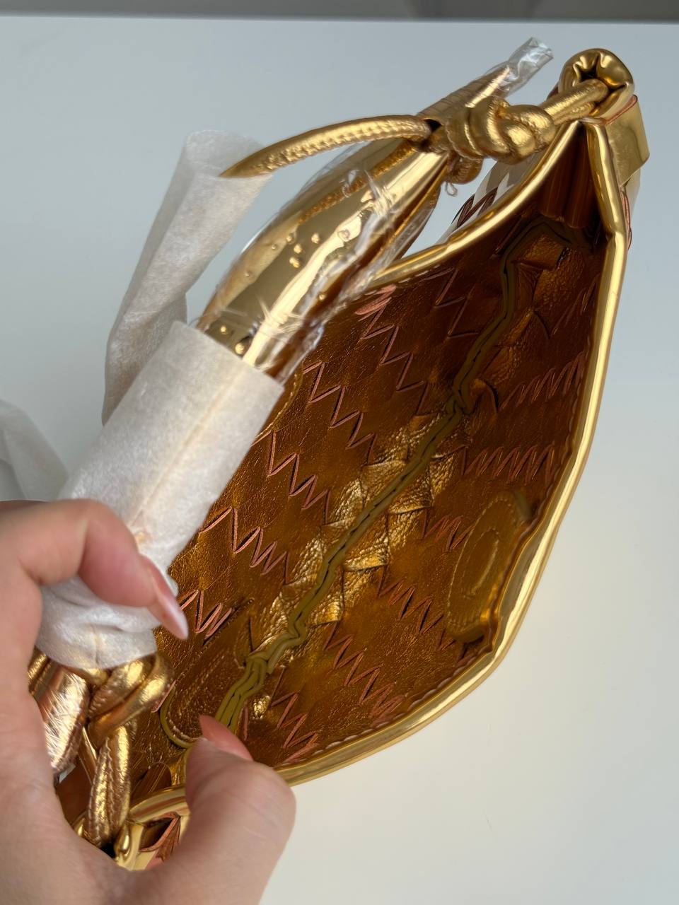 Bottega Veneta Andiamo Metallic Gold Intrecciato Tote Bag