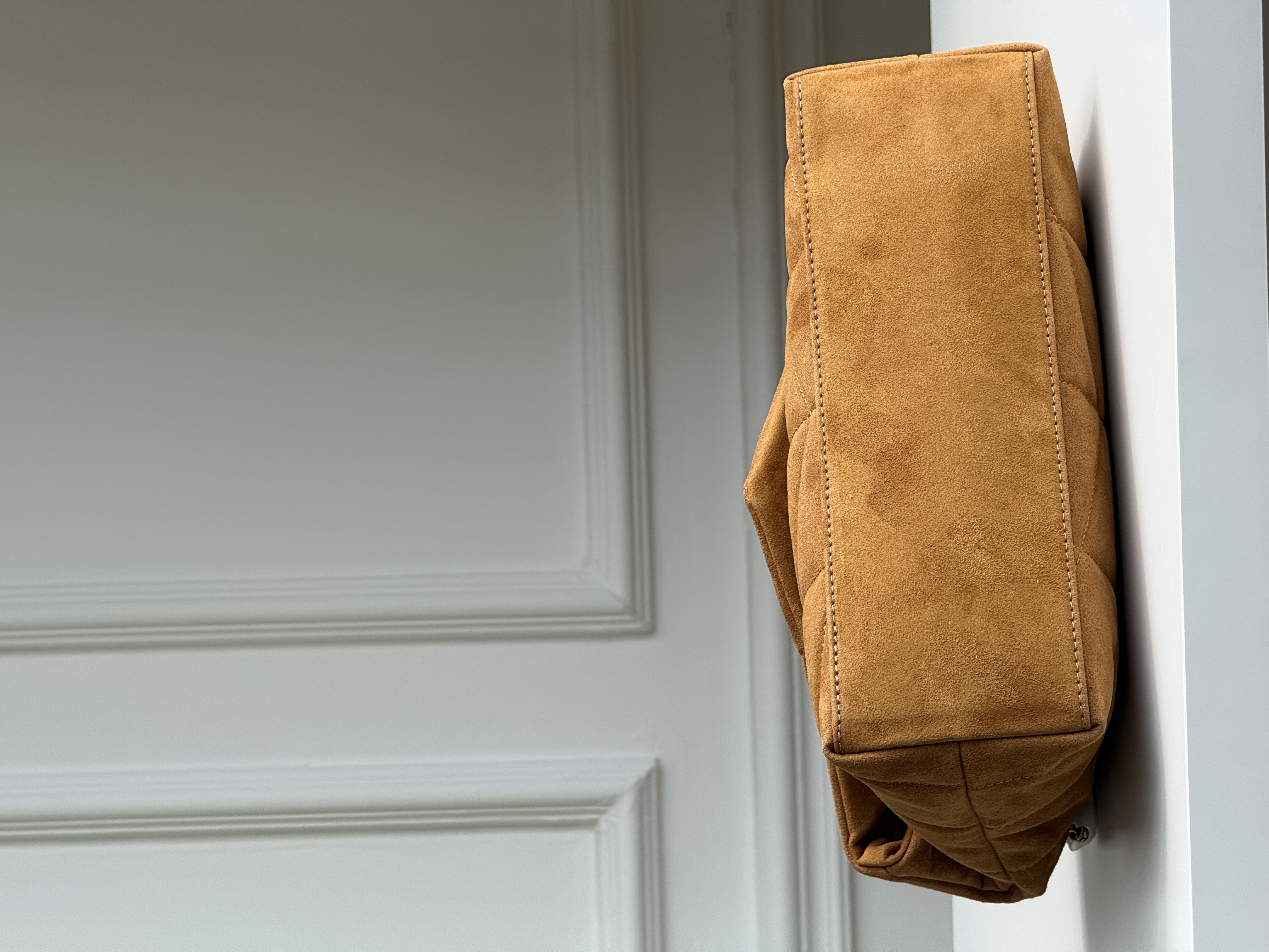 Yves Saint Laurent Caramel Suede Quilted LouLou Medium Chain Shoulder Bag