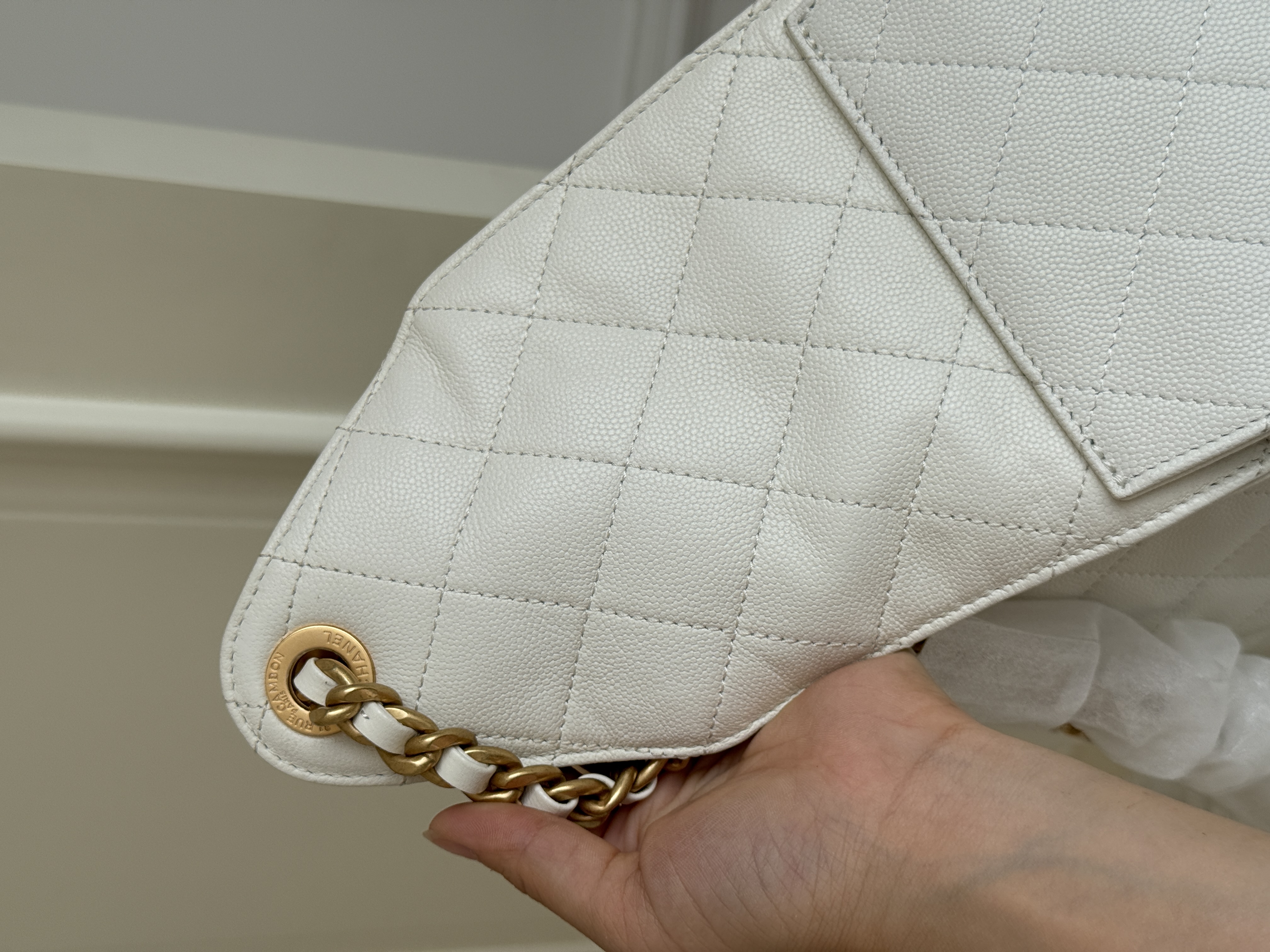 CHANEL Quilted Drawstring Bucket Bag in Milky White