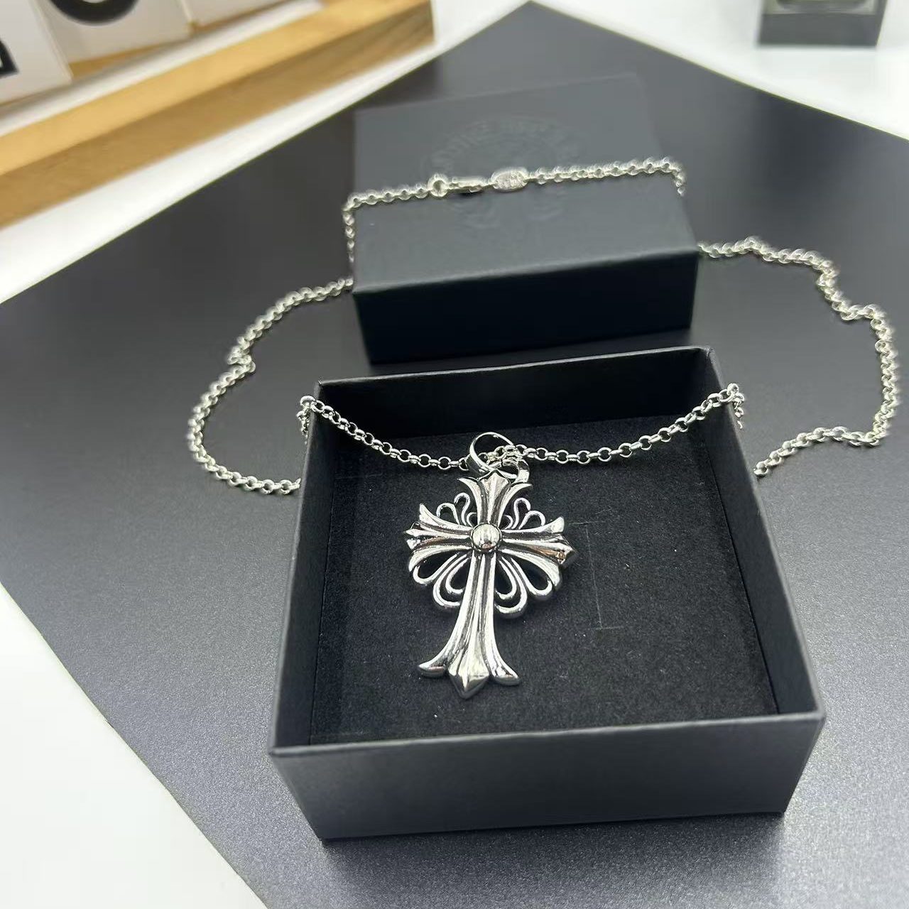 CHROME HEARTS ENGRAVED CROSS NECKLACE