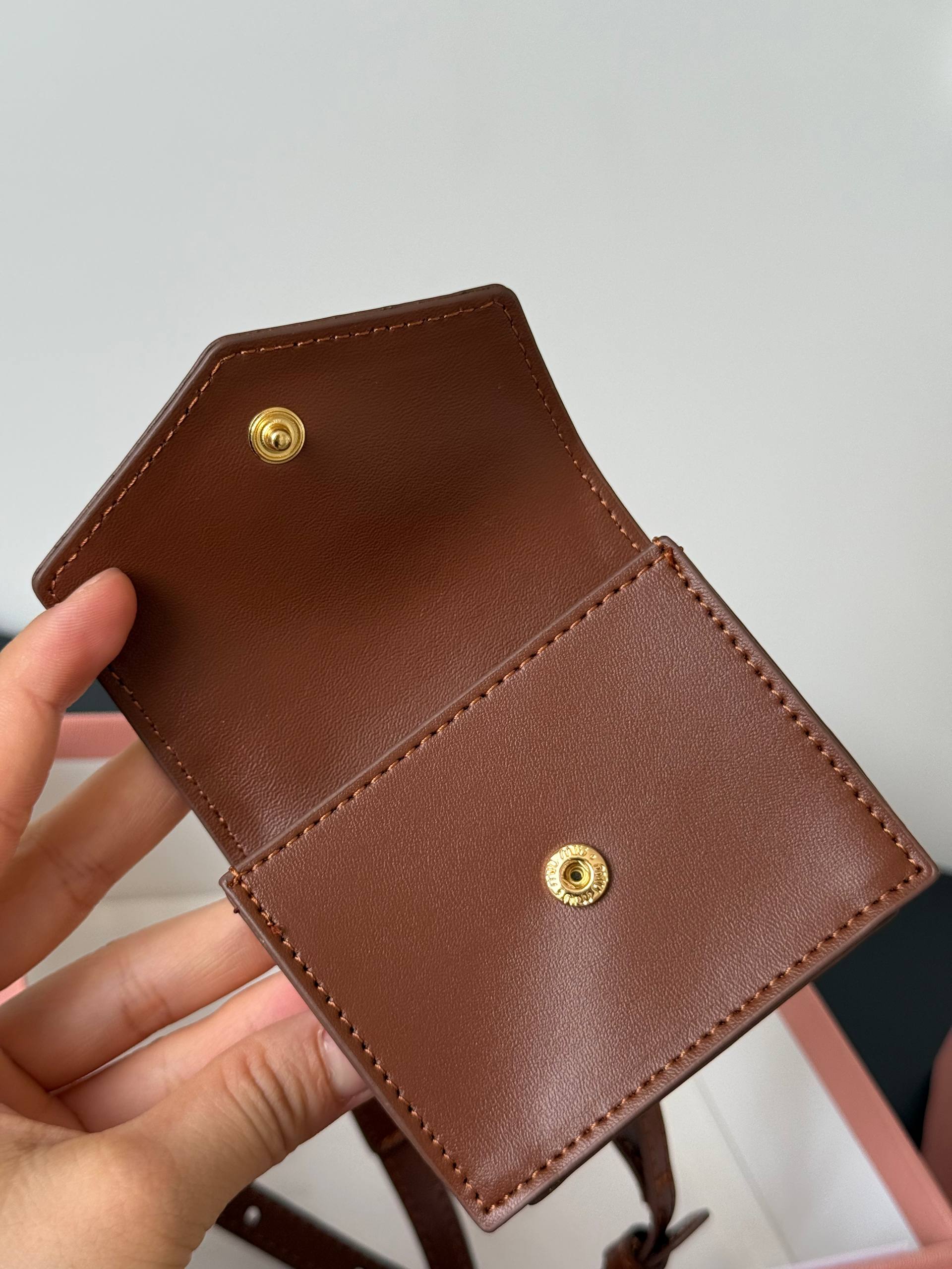 Miu Miu Brown Leather Envelope Card Holder With Gold Logo
