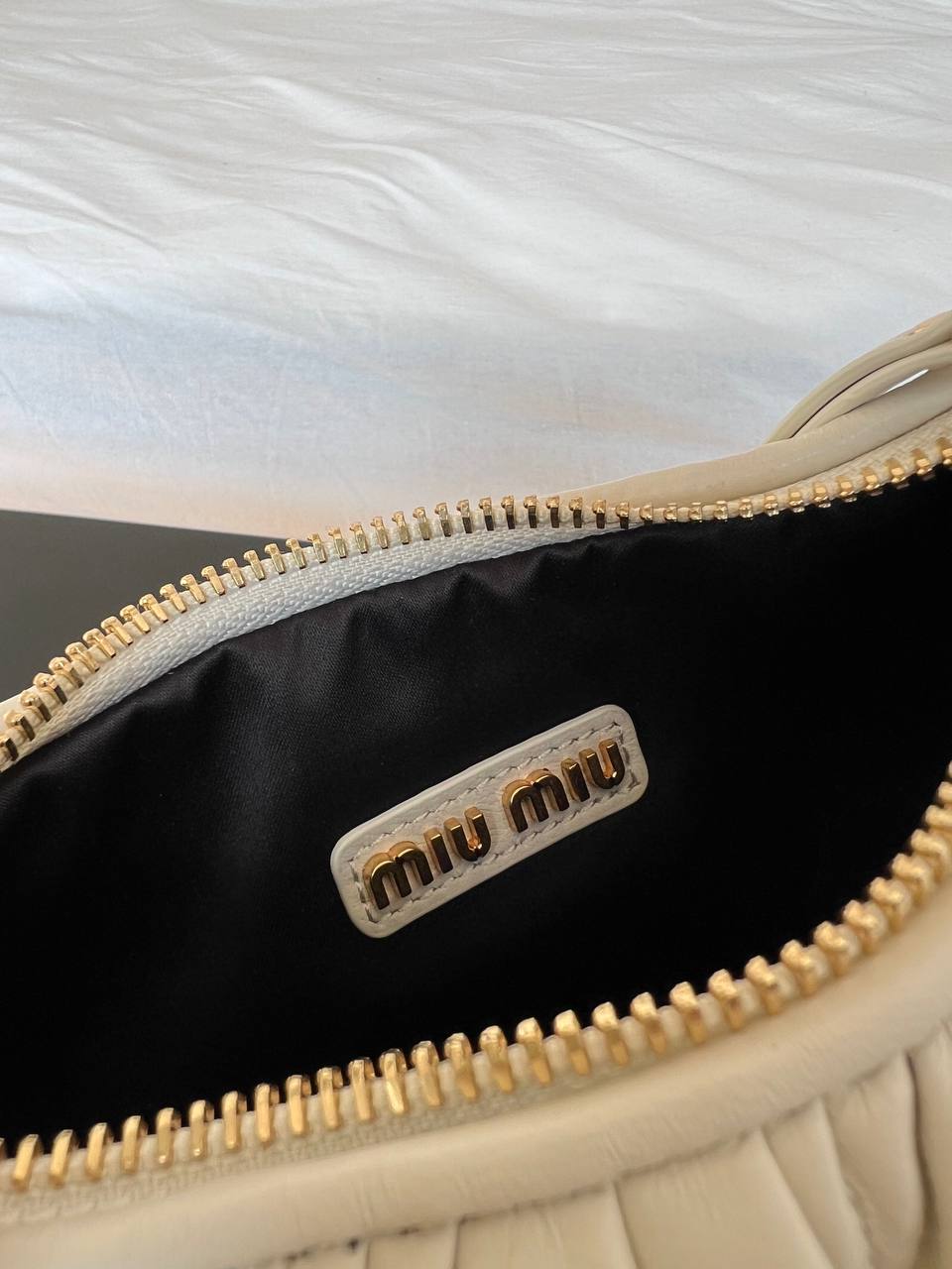 Miu Miu White Matelassé Nappa Leather Mini Hobo Handbag