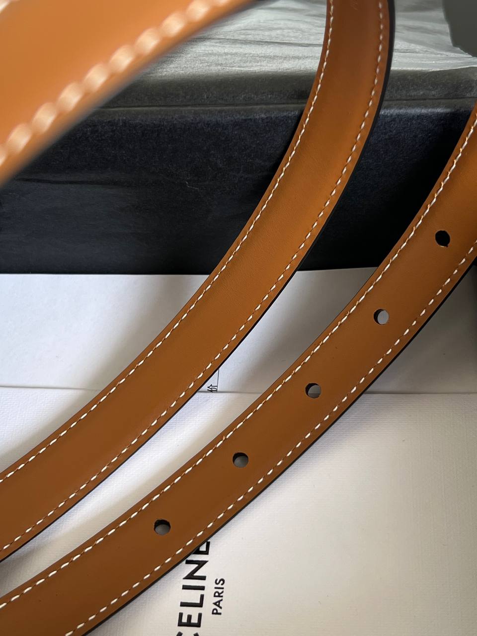 Celine Tan Smooth Calfskin Triomphe Gold Buckle Thin Belt