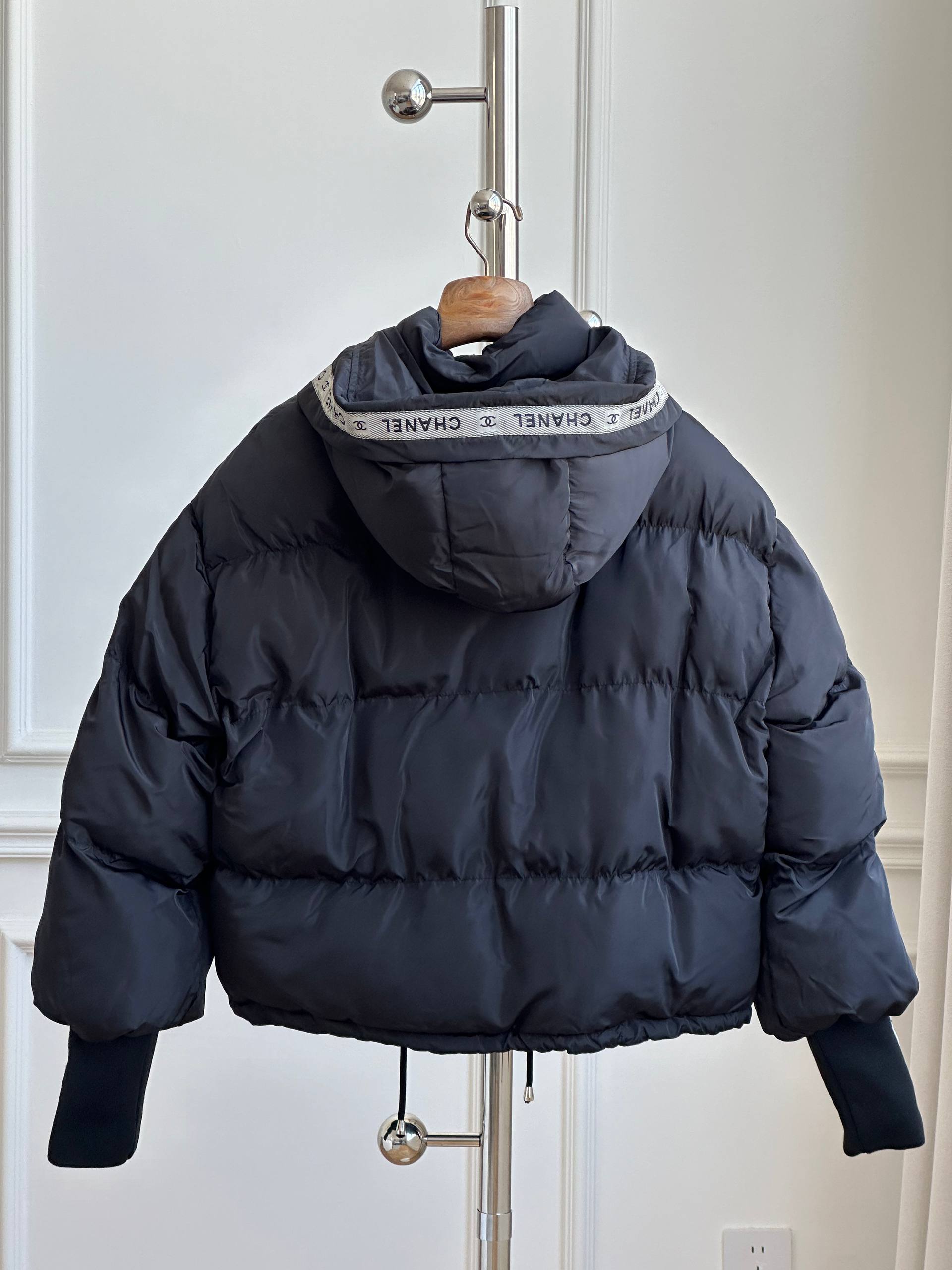 Chanel Black Quilted Down Jacket with Logo Tape