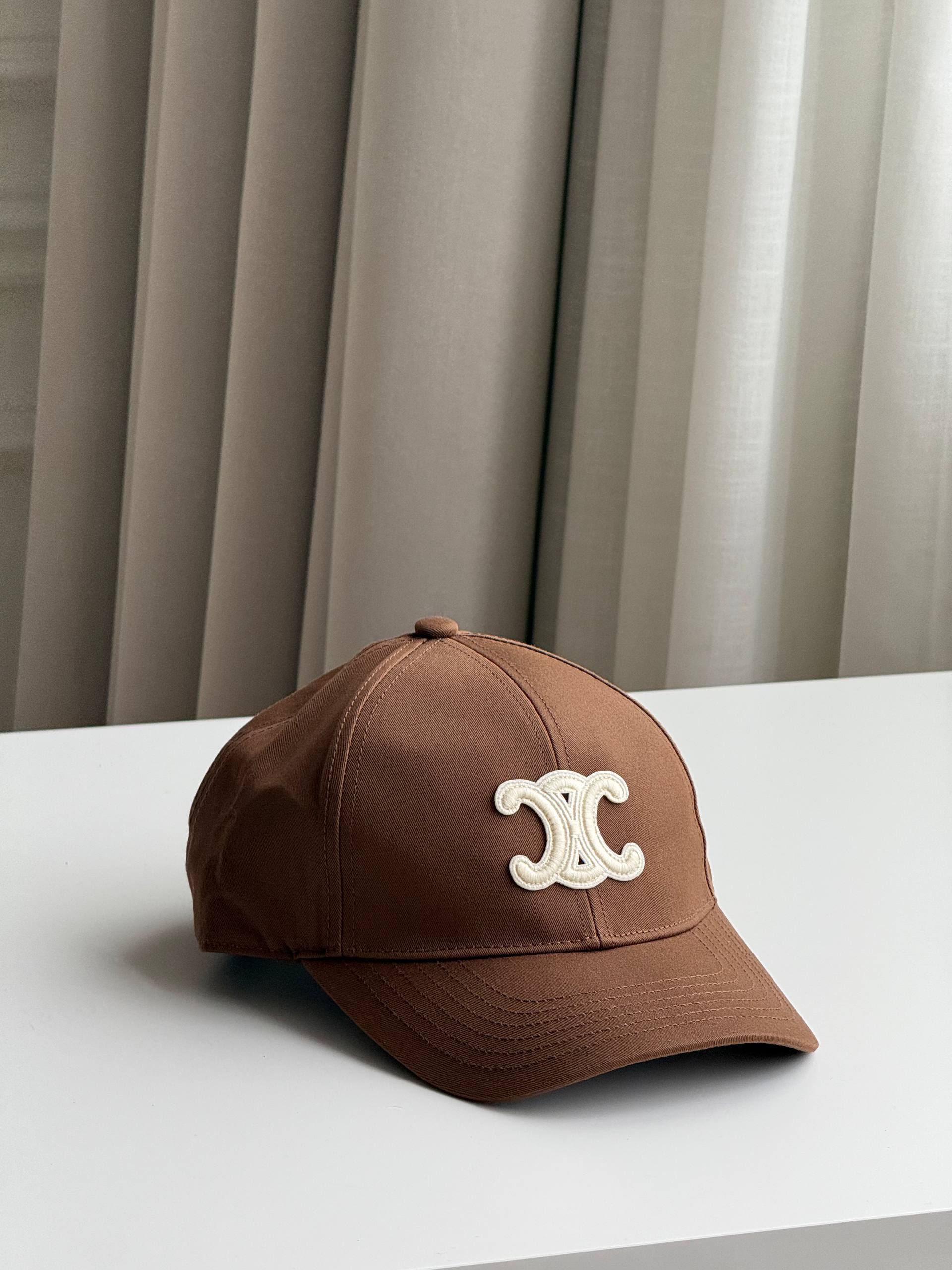Celine Triomphe Logo Embroidered Brown Baseball Cap