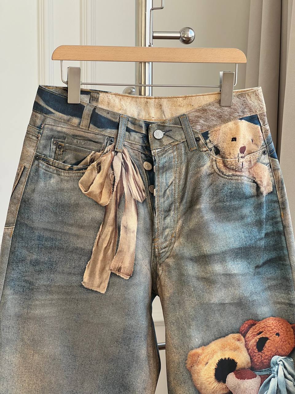 Acne Studios Teddy Bear Trompe-l'oeil Print Wide-Leg Denim Jeans