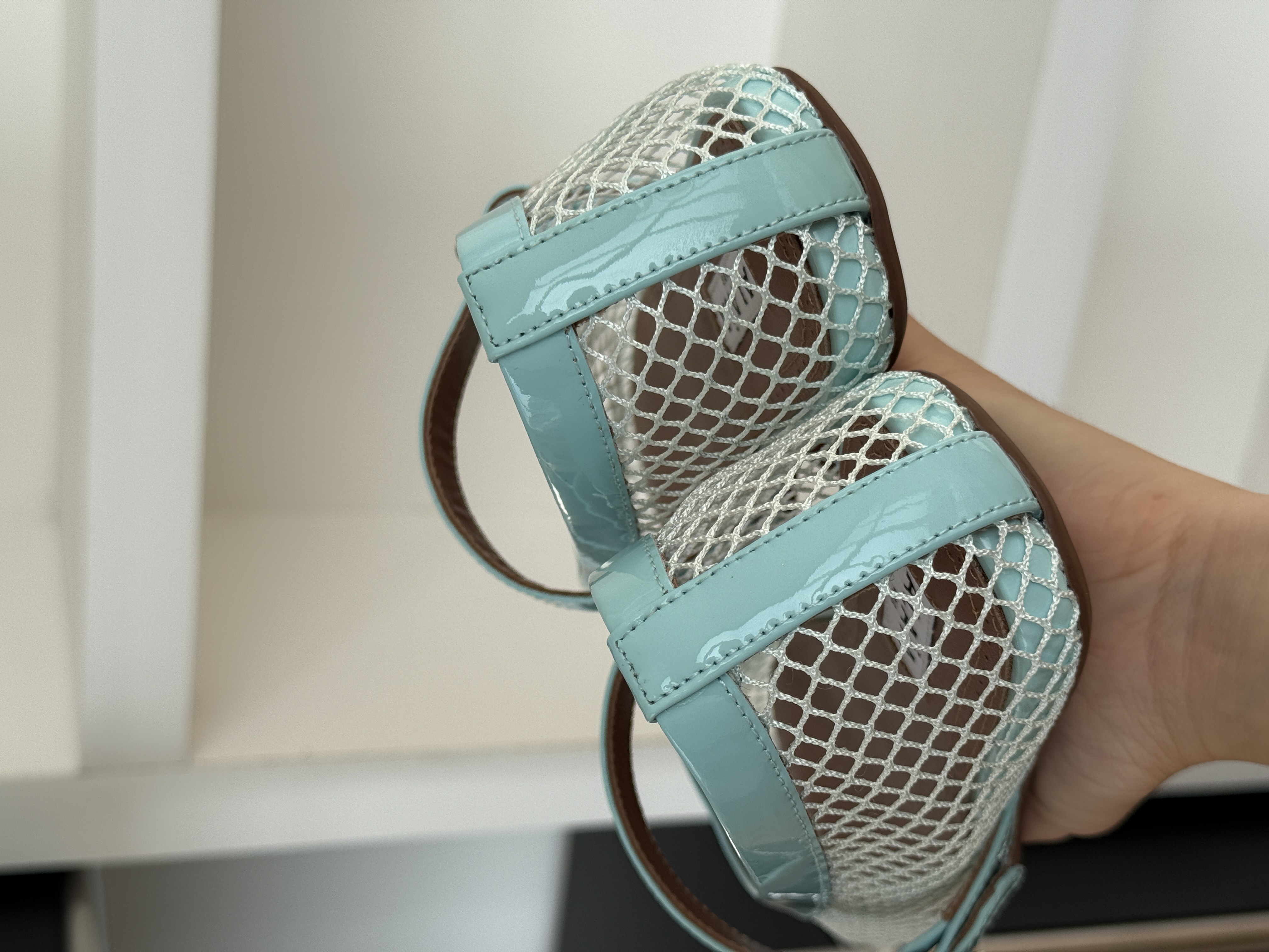 ALAIA Patent Leather Trim Mesh Strap Mary Jane Flat Shoes