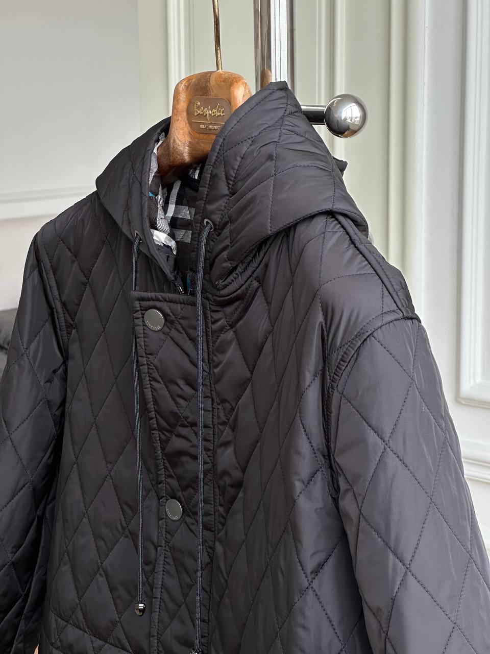 Black Diamond Quilted Hooded Drawstring Mid-Length Lightweight Padded Coat