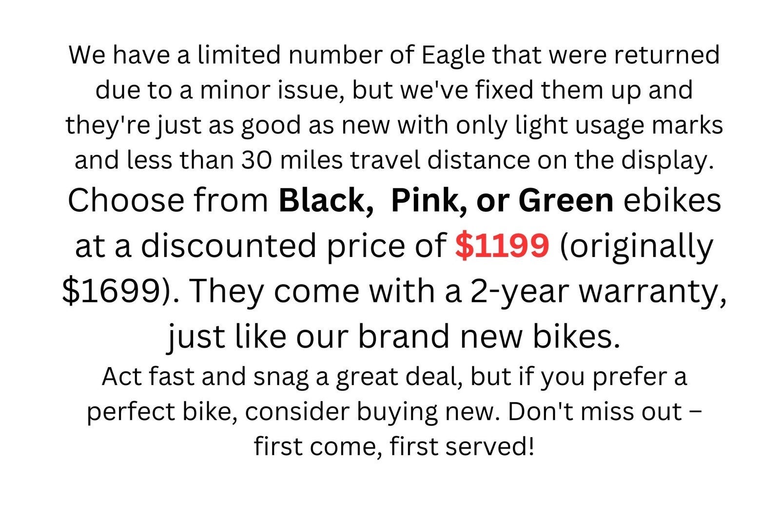 Refurbished Eagle E-Bikes in Excellent 4ZVKN