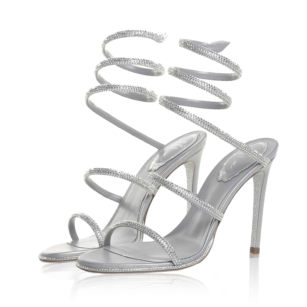 René Caovilla Crystal Ankle Wrap Heels