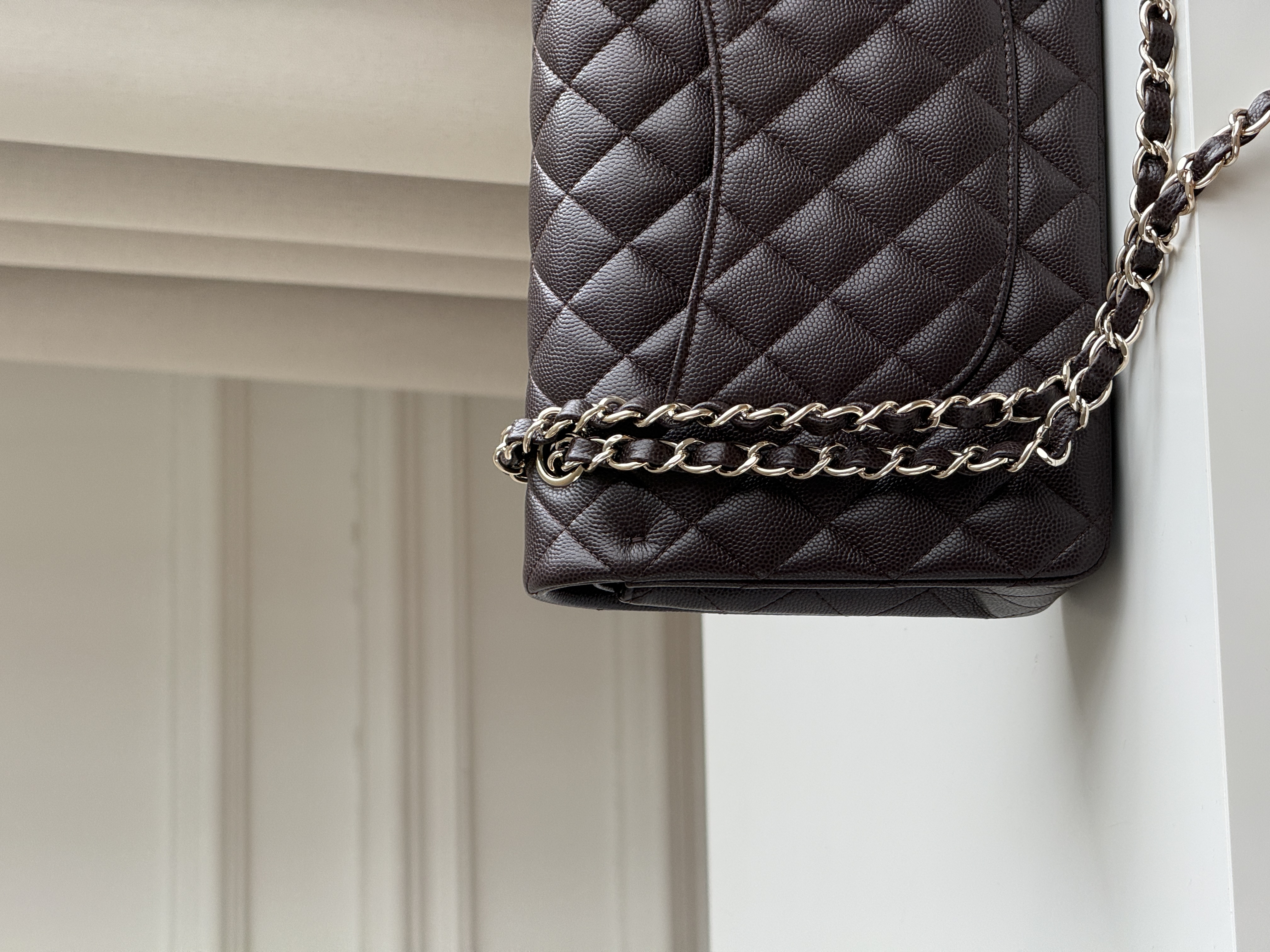 CHANEL Classic Flap Quilted Caviar Leather Bag (Dark Brown with Gold Hardware)