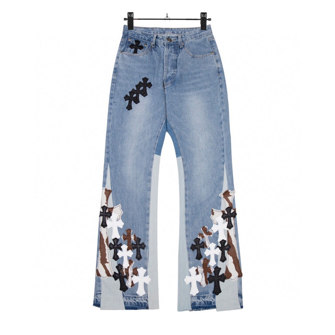 Chrome Heart Flare Pants Design Jeans Blue