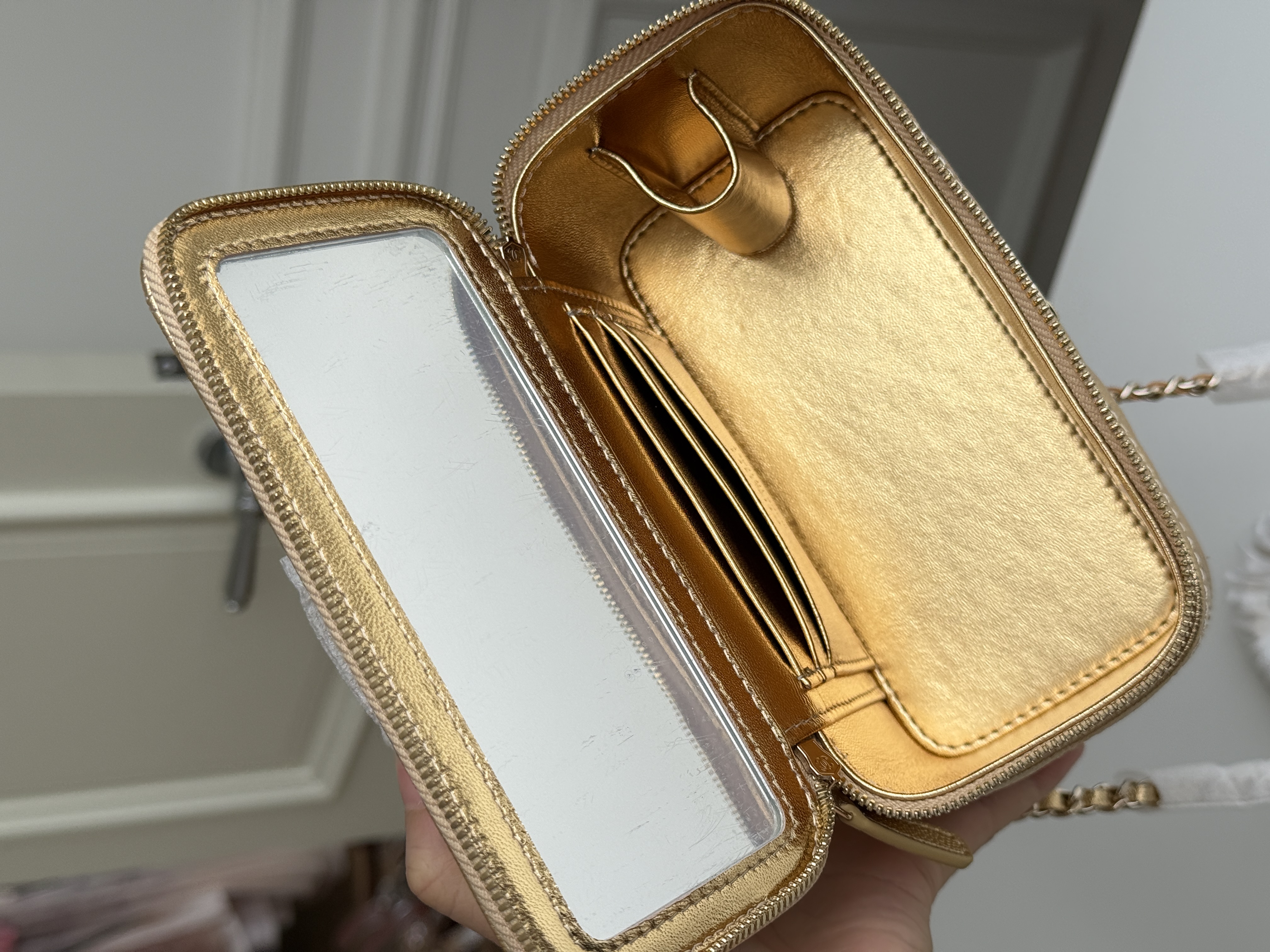Chanel Metallic Gold Caviar Leather Vanity Case