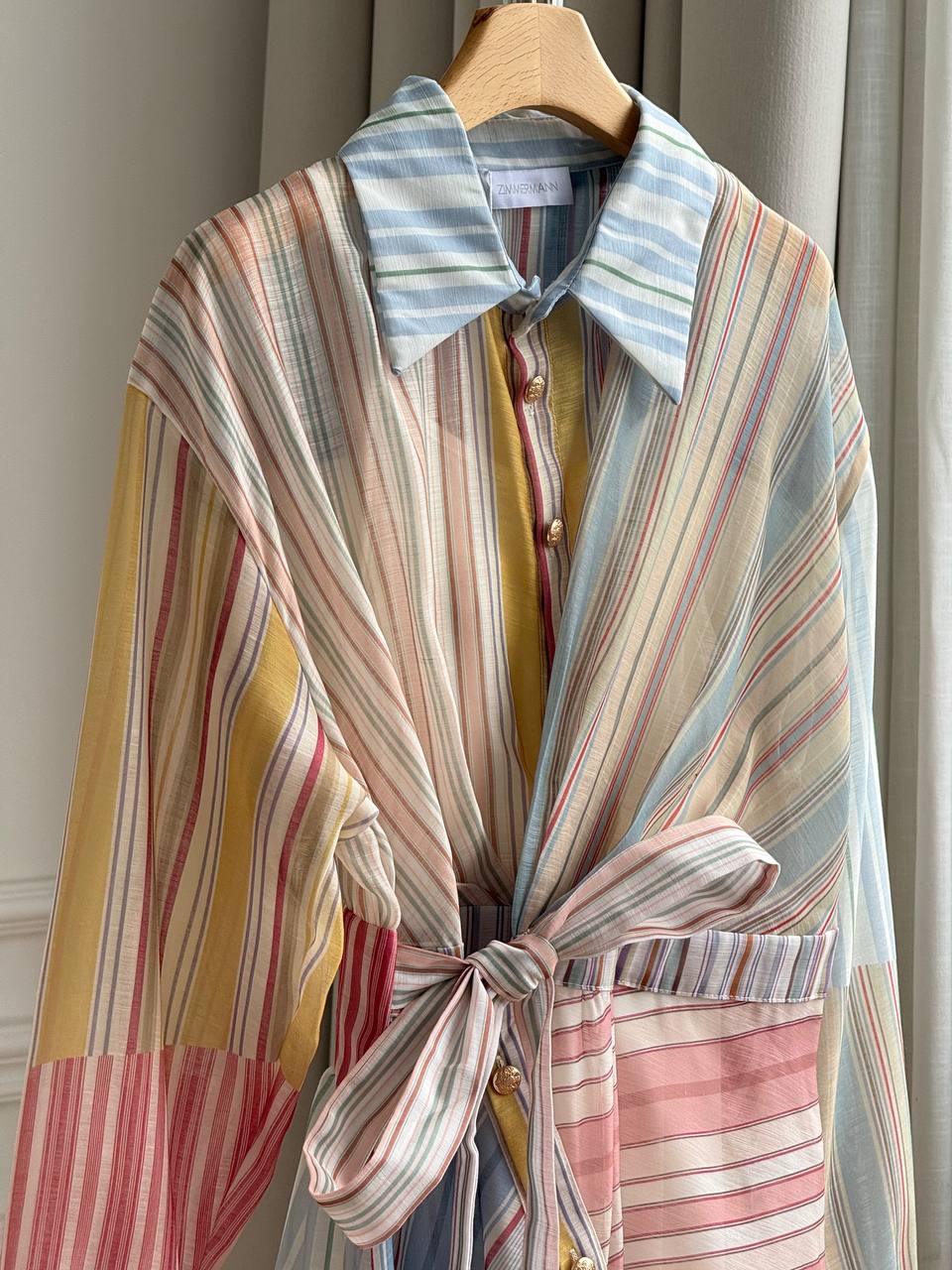 ZIMMERMANN Rebellion Striped Wrap Midi Shirt Dress