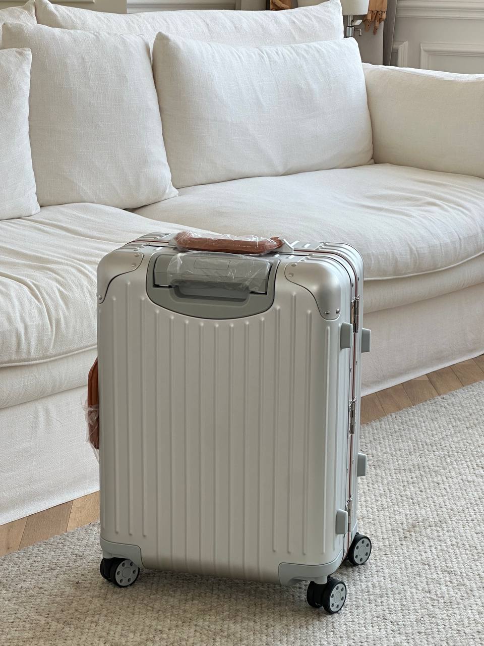 RIMOWA Classic Aluminum Suitcase with Leather Handles