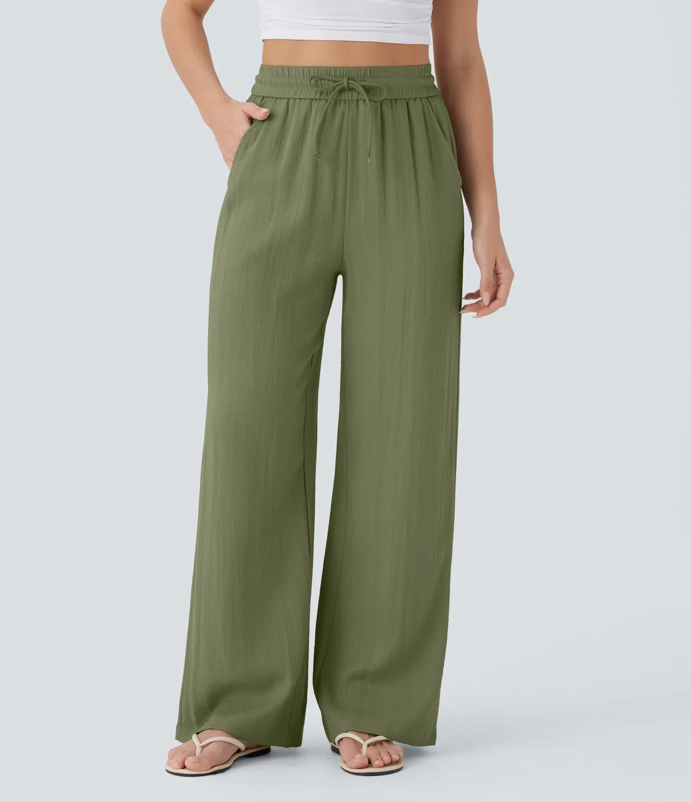 Pantalon Large Fluide à Cordon