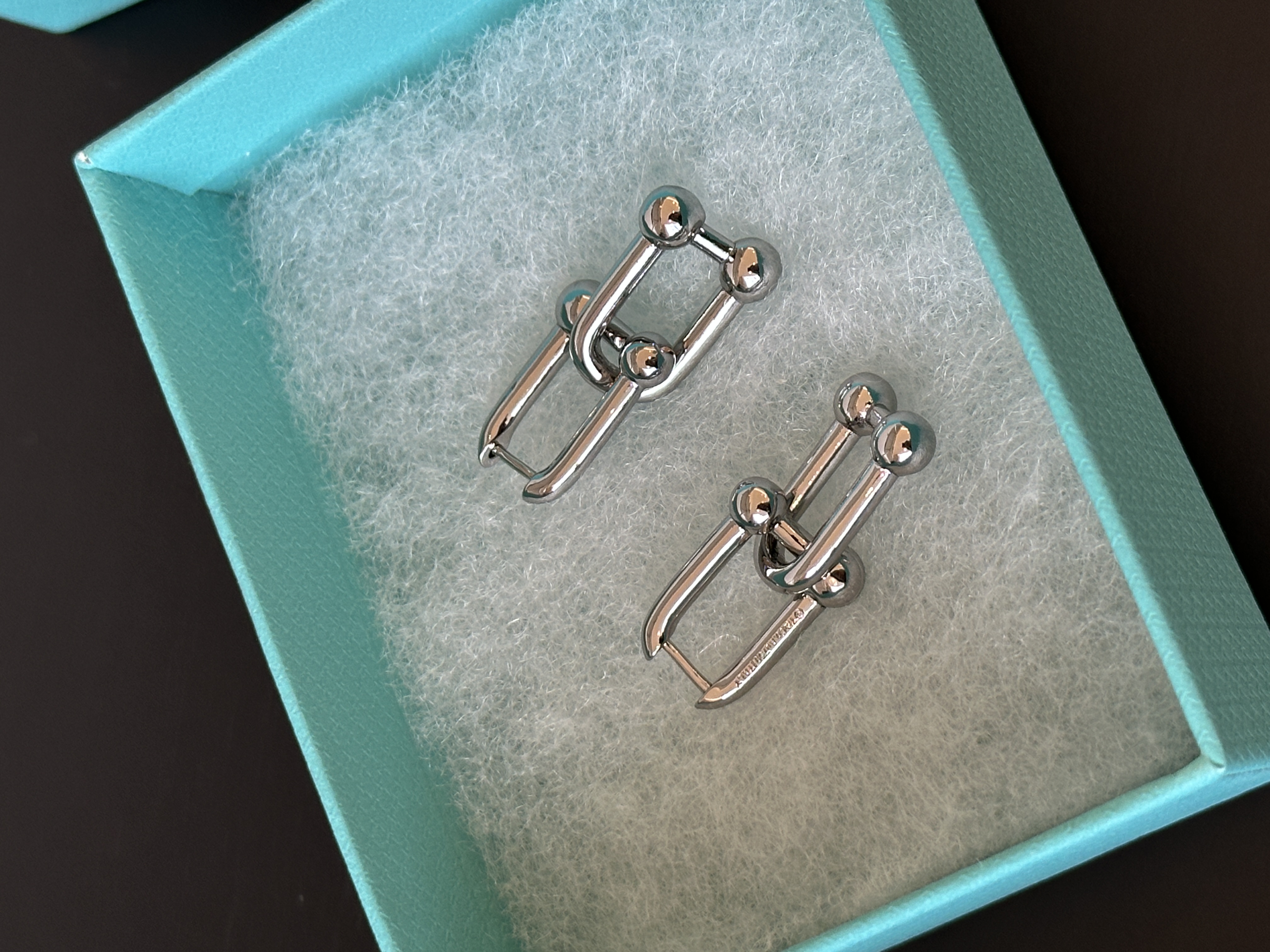Tiffany Style U-Shape Triple Ball Geometric Silver Hoop Earrings