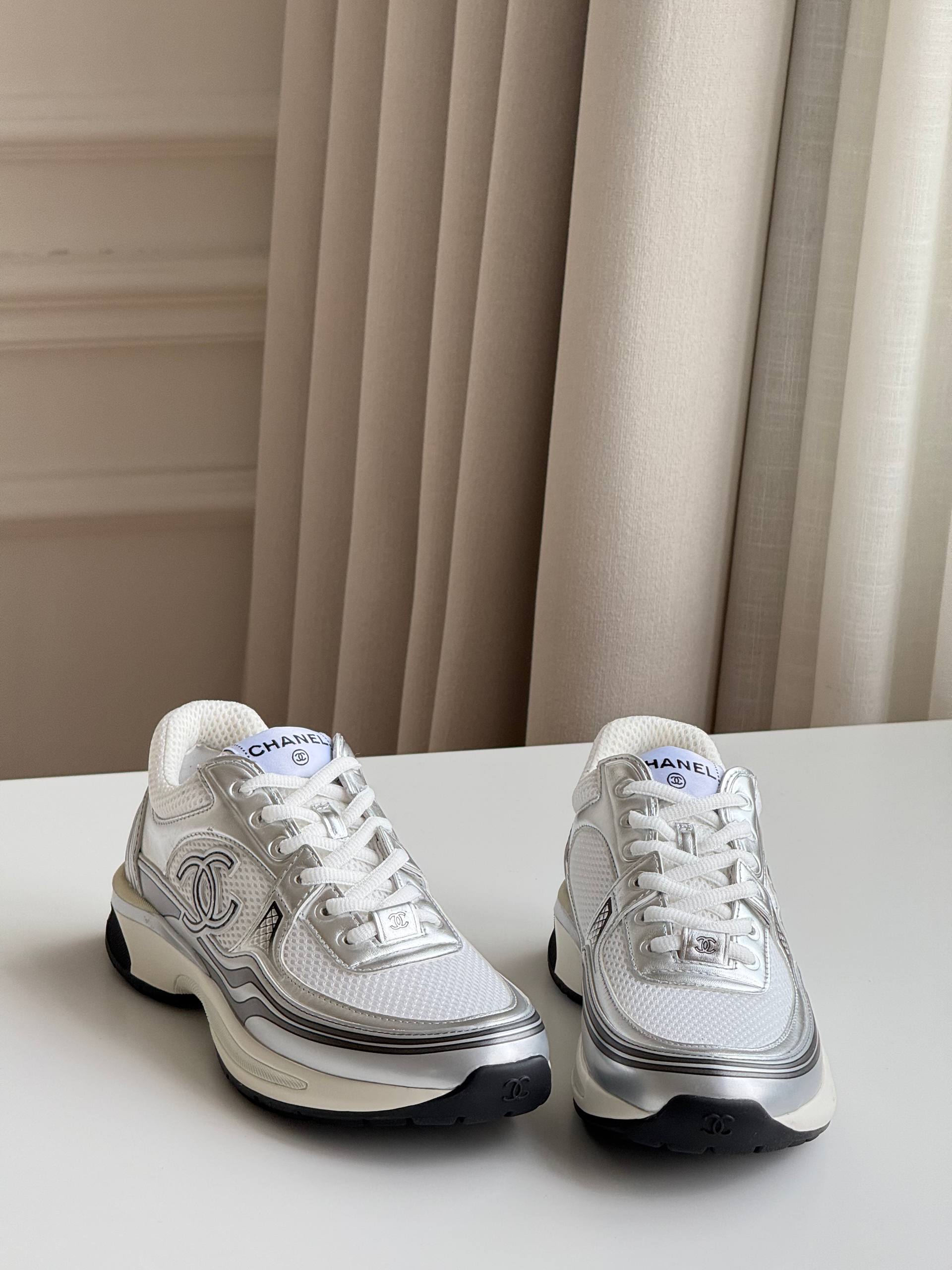 CHANEL Low-Top Sneakers in Mesh & Metallic Calfskin