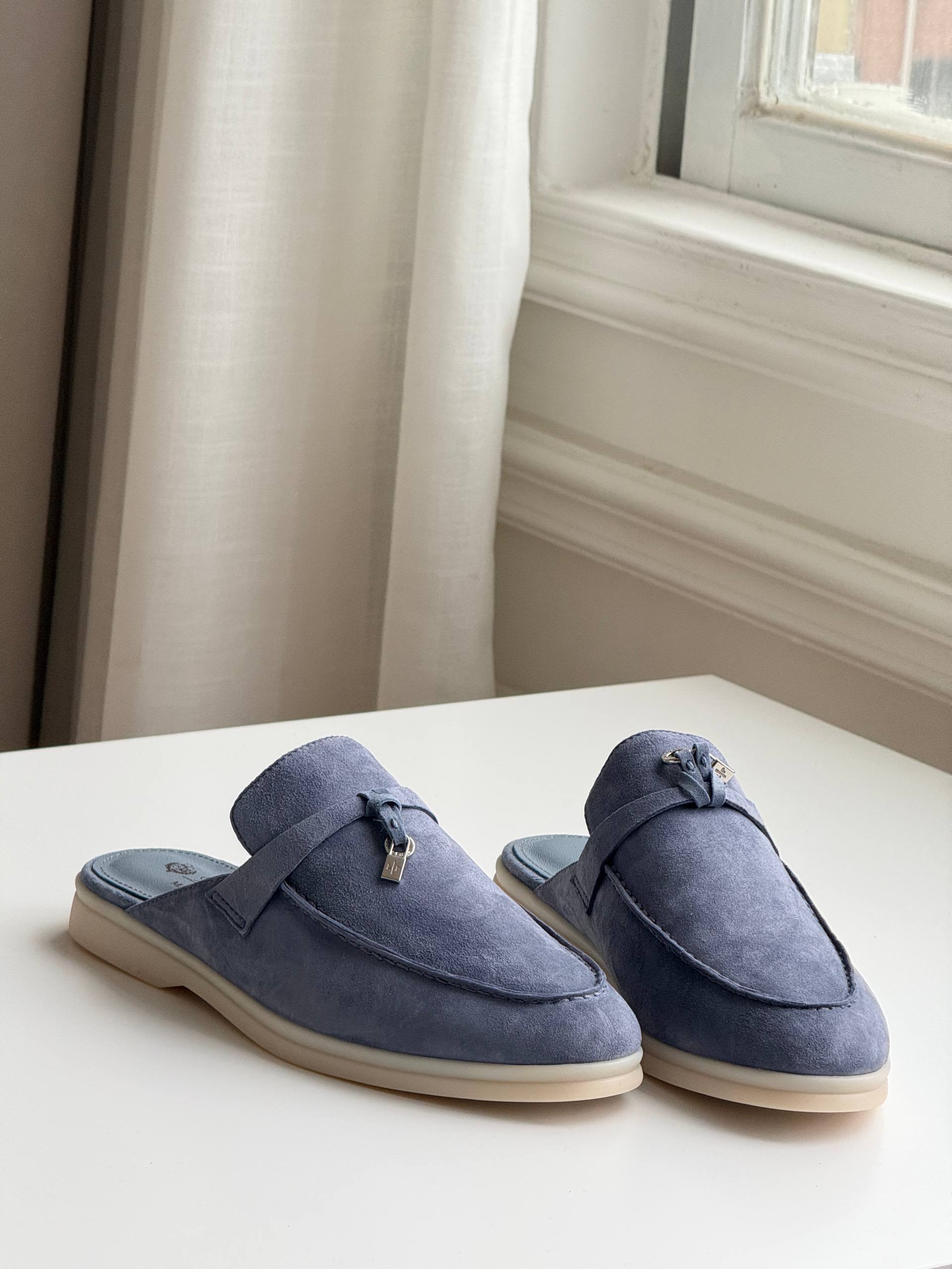 Loro Piana Suede Lock Detail Backless Loafer Mules