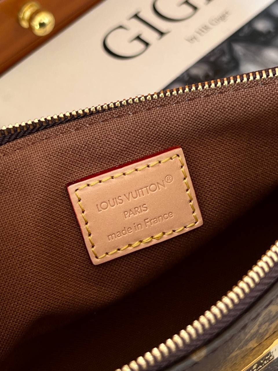 Louis Vuitton Monogram Zip Shoulder Bag with Gold Nameplate Chain Strap