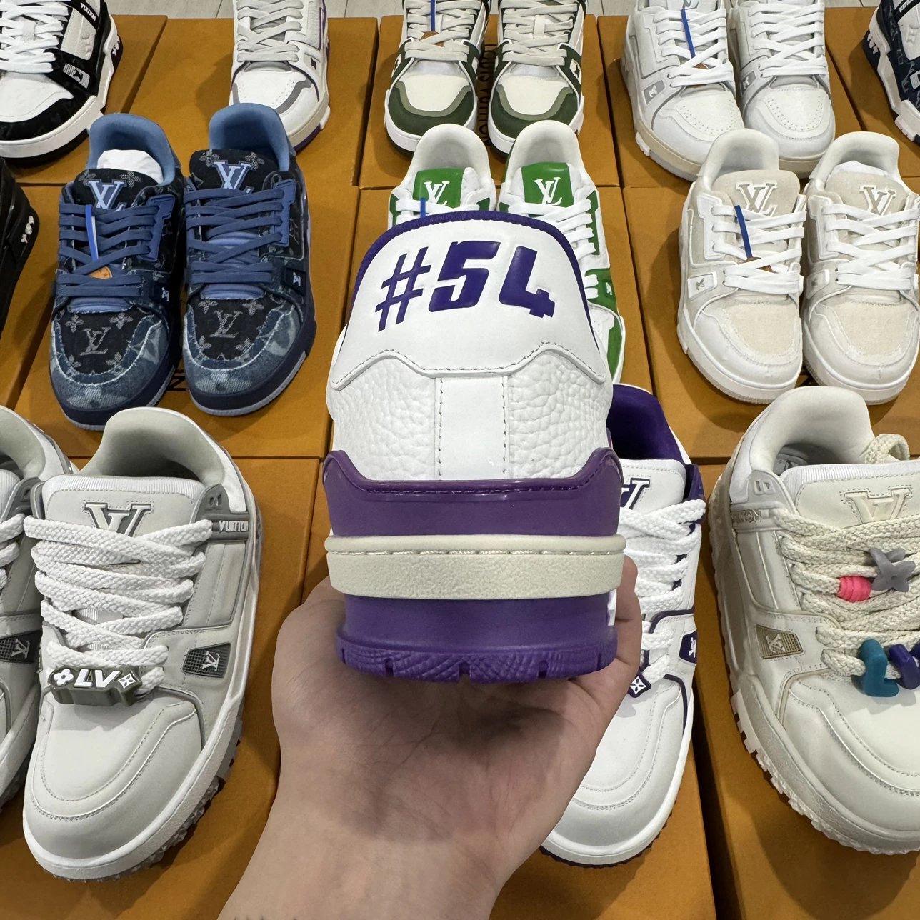 LV Full Letters Logo Trainer Shoes Purple & White